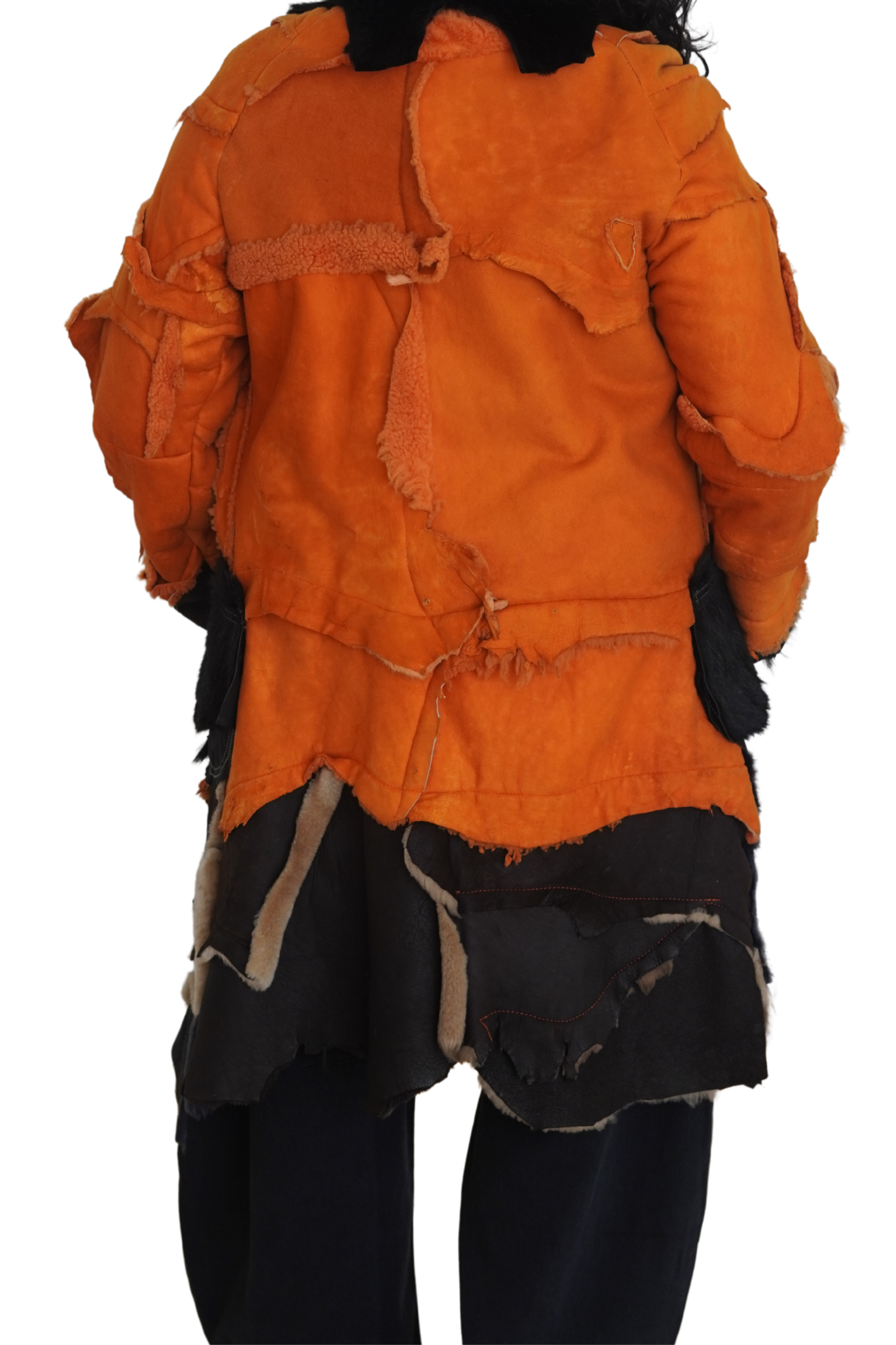 Orange, Brown & Charcoal Shearling Coat by Pepin Designs #12