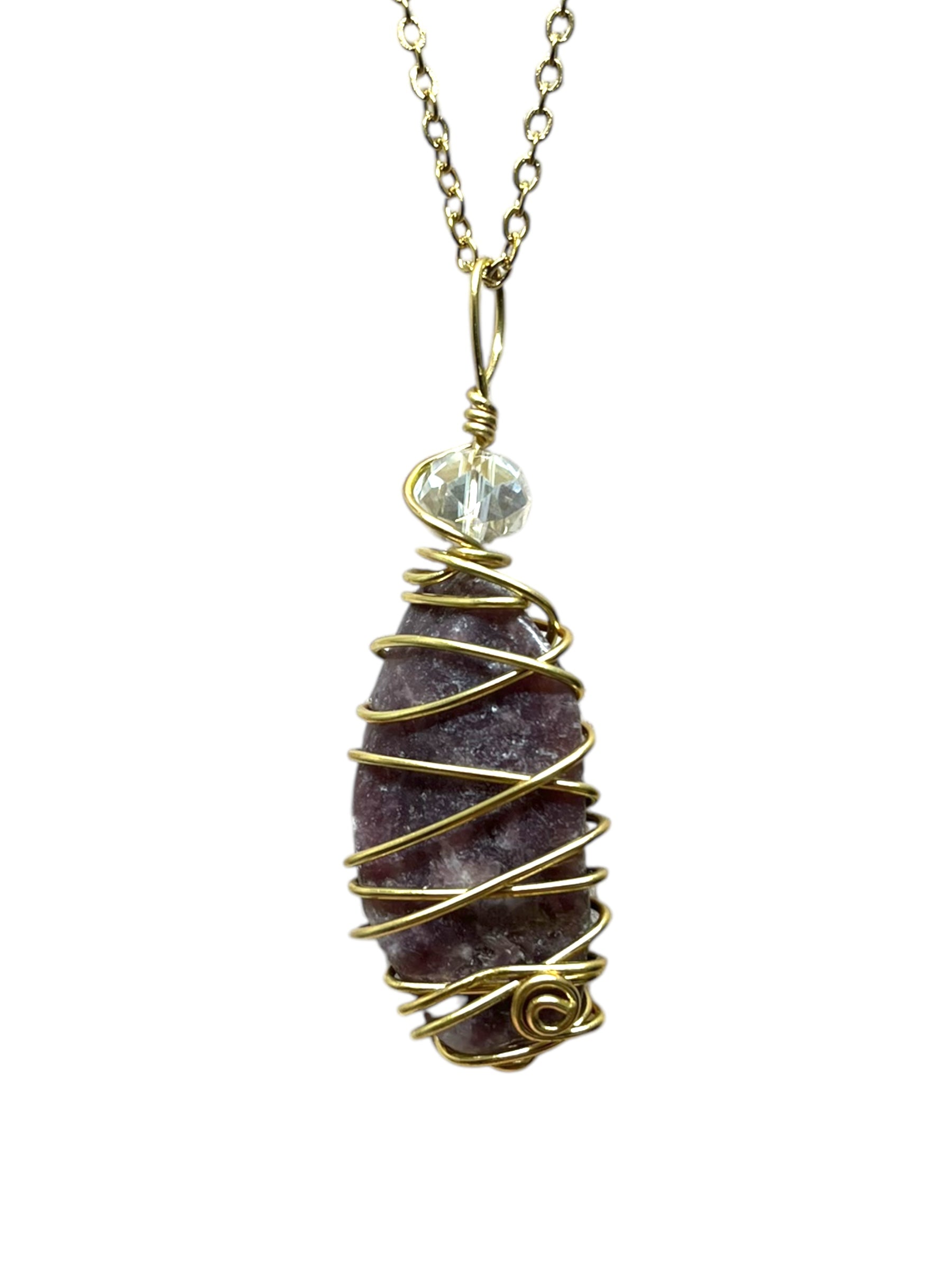 Lepidolite Crystal Necklace - Gold