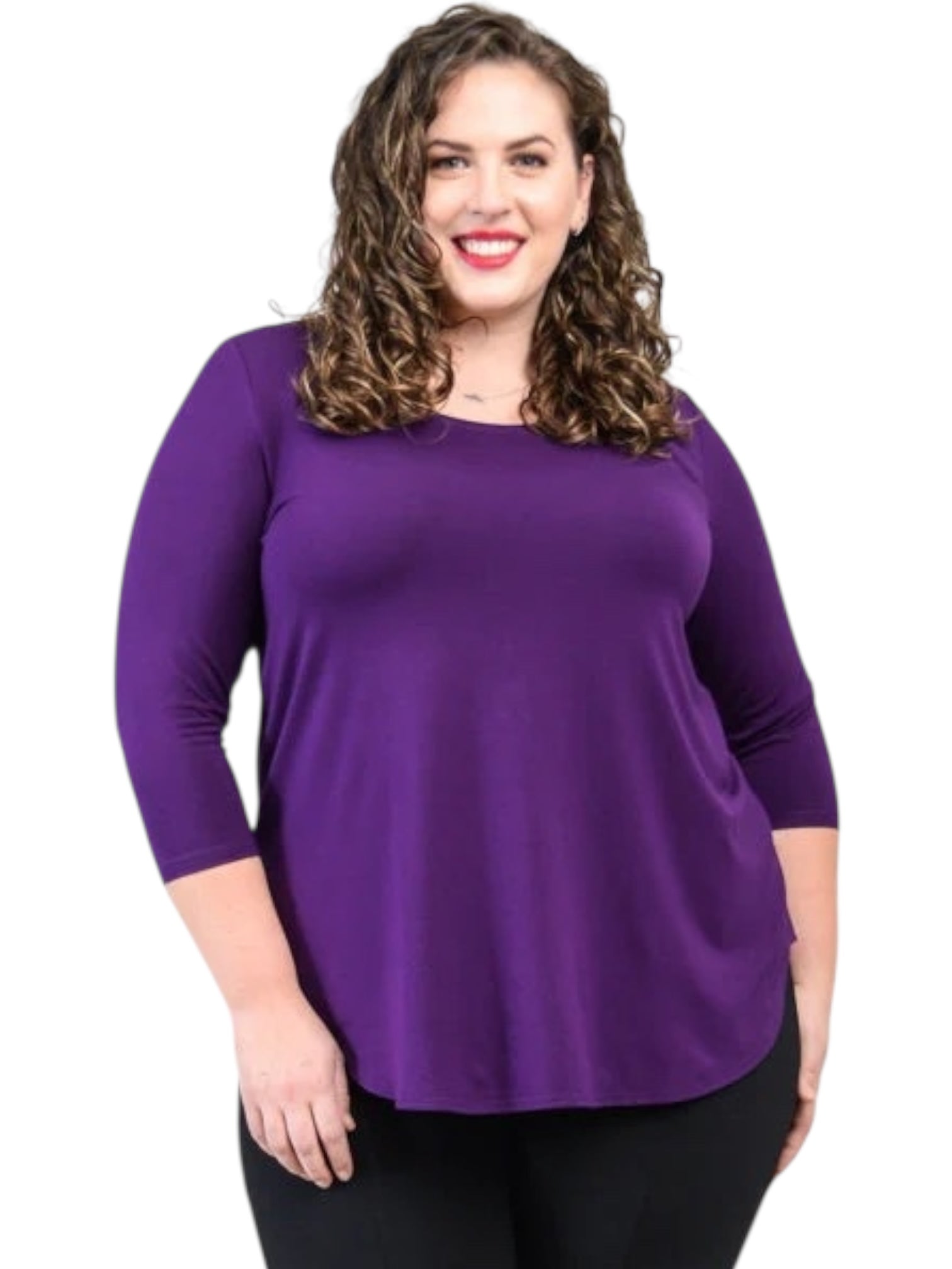 Jazz 3/4 Sleeve Purple Bamboo Top by Blue Sky Clothing Co – Handmade ethical Longer Sleeve Top from sariKNOTsari using upcycled silk. Designed in Canada for travel and slow fashion, loved from Toronto to LA to Sydney.