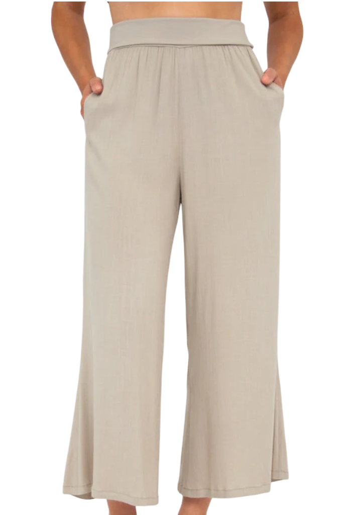 Sand Bamboo/Linen Landon Capri Pant by Blue Sky Clothing Co – Handmade ethical Capris from sariKNOTsari using upcycled silk. Designed in Canada for travel and slow fashion, loved from Toronto to LA to Sydney. Featuring Zsiska, Bryn Walker and Artisan Leather coats by Rejean Pepin, Pepin designs