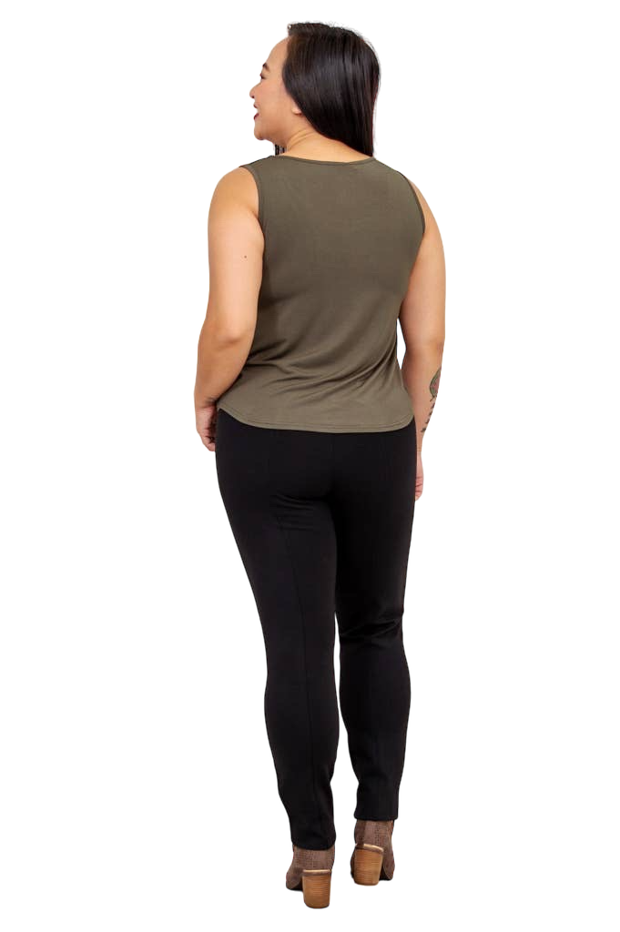 Khaki Bamboo Ritzy Tank by Blue Sky Clothing Co – Handmade ethical Tank Top from sariKNOTsari using upcycled silk. Designed in Canada for travel and slow fashion, loved from Toronto to LA to Sydney. Featuring Zsiska, Bryn Walker and Artisan Leather coats by Rejean Pepin, Pepin designs