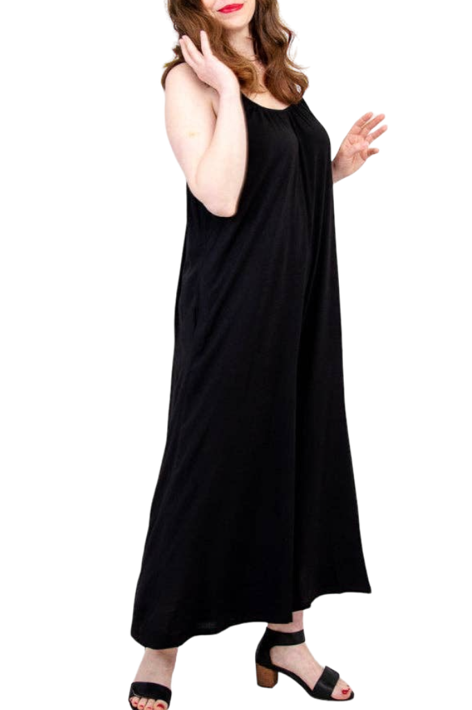 Joanna Black Linen Bamboo Jumpsuit by Blue Sky Clothing Co – Handmade ethical Jumpsuit from sariKNOTsari using upcycled silk. Designed in Canada for travel and slow fashion, loved from Toronto to LA to Sydney.