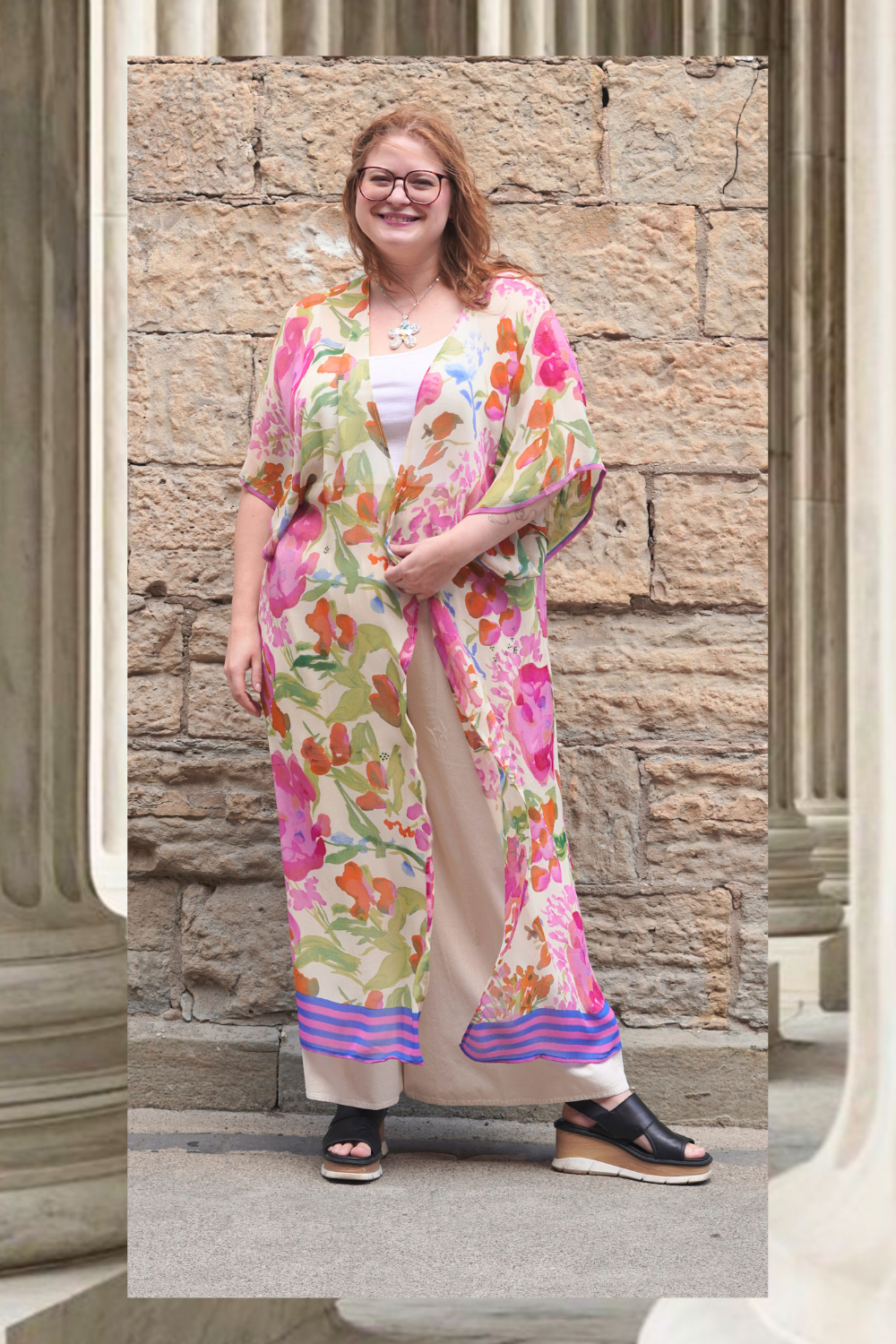 PRG9049 Sheer Wabi Sabi Pure Silk Kimono Sleeved Duster with Belt