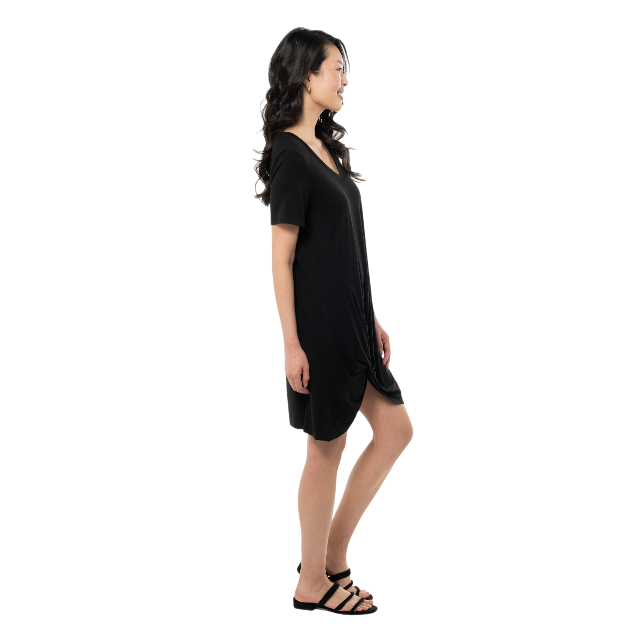 Lilah Twist Knot Bamboo T-shirt Dress - Black
