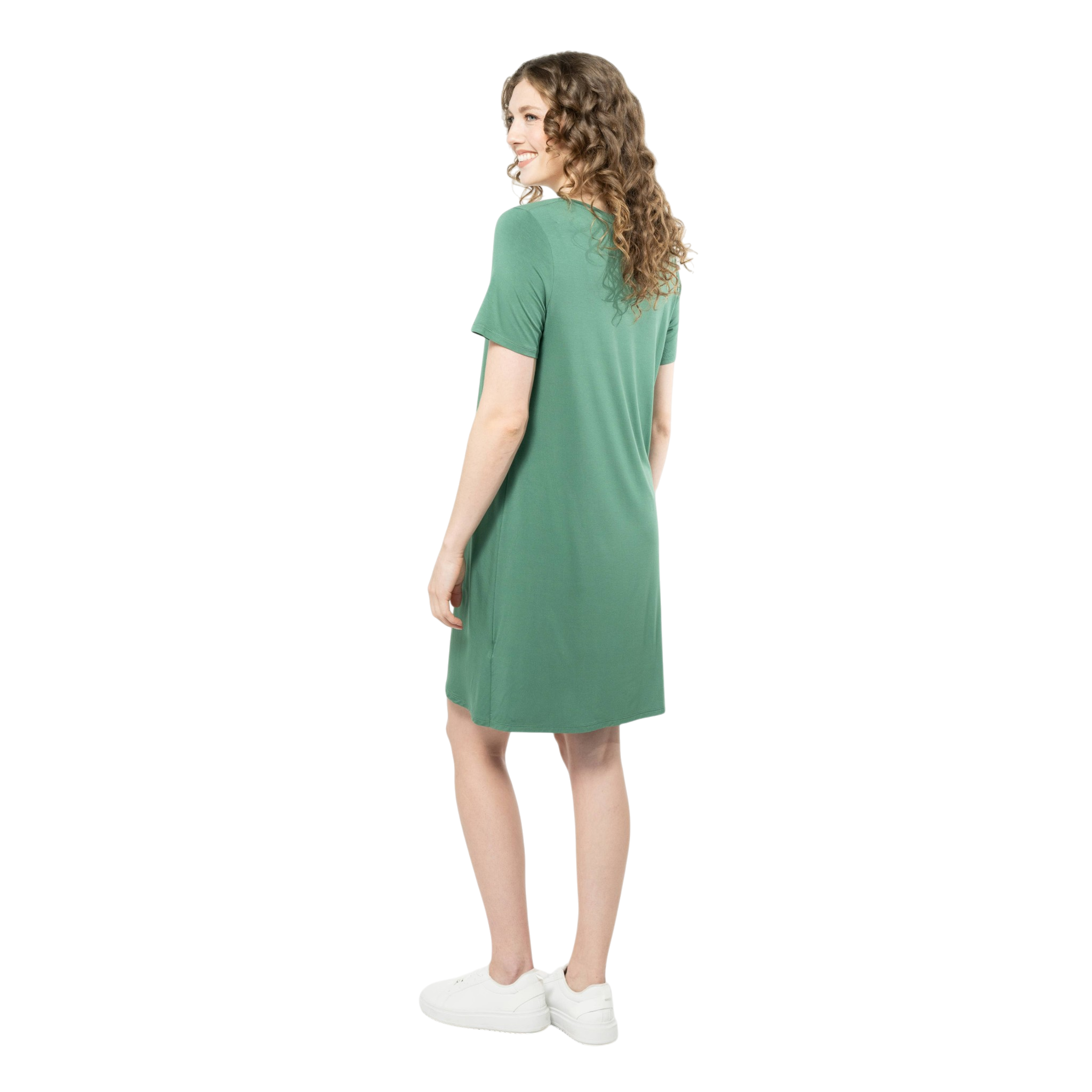 Lilah Twist Knot Bamboo T-shirt Dress - Forest Green