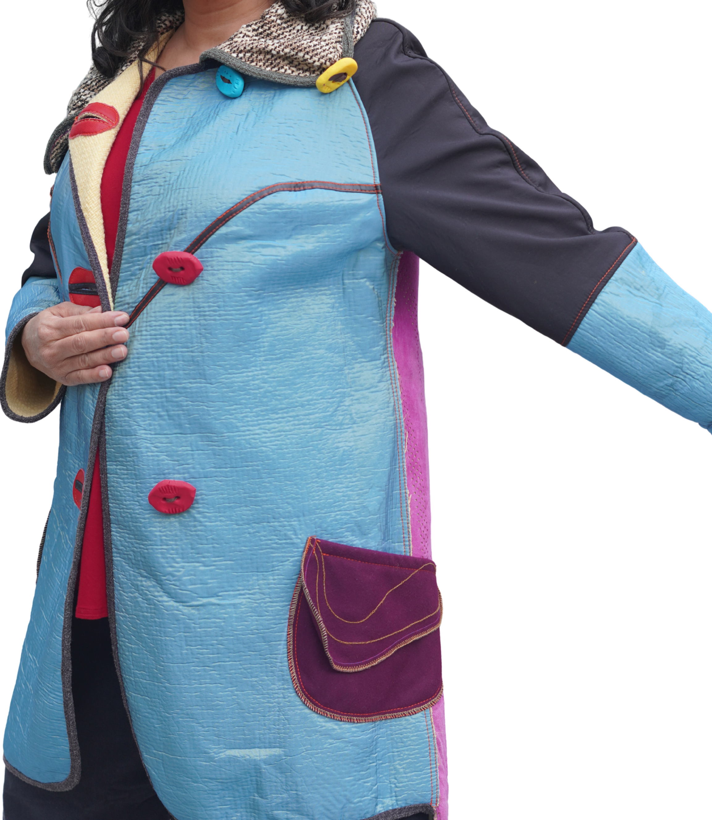 Magenta Multi-Material Wool and Suede Jacket by Pepin Designs #15