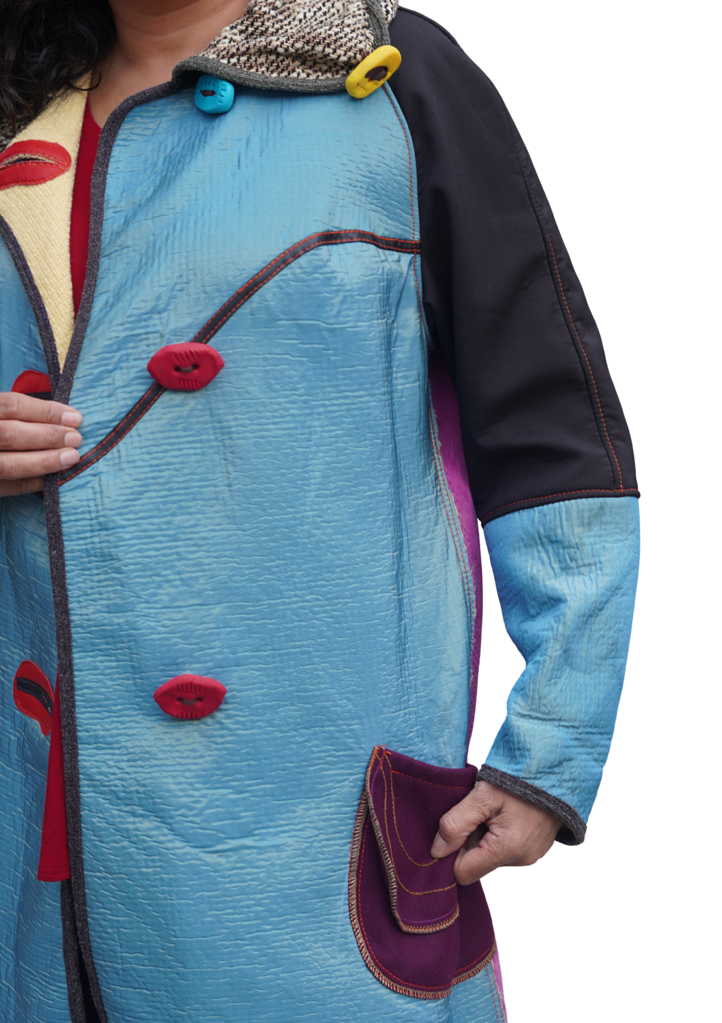 Magenta Multi-Material Wool and Suede Jacket by Pepin Designs #15