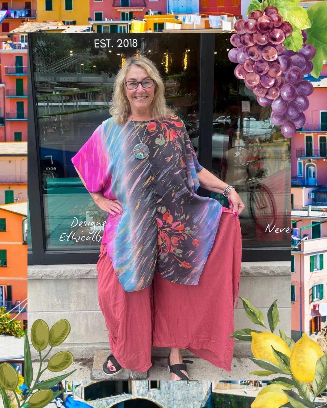PRC9194 Wabi Sabi Pure Silk Waterfall Top by Wabi Sabi – Handmade ethical Waterfall Top from sariKNOTsari using upcycled silk. Designed in Canada for travel and slow fashion, loved from Toronto to LA to Sydney. Featuring Zsiska, Bryn Walker and Artisan Leather coats by Rejean Pepin, Pepin designs
