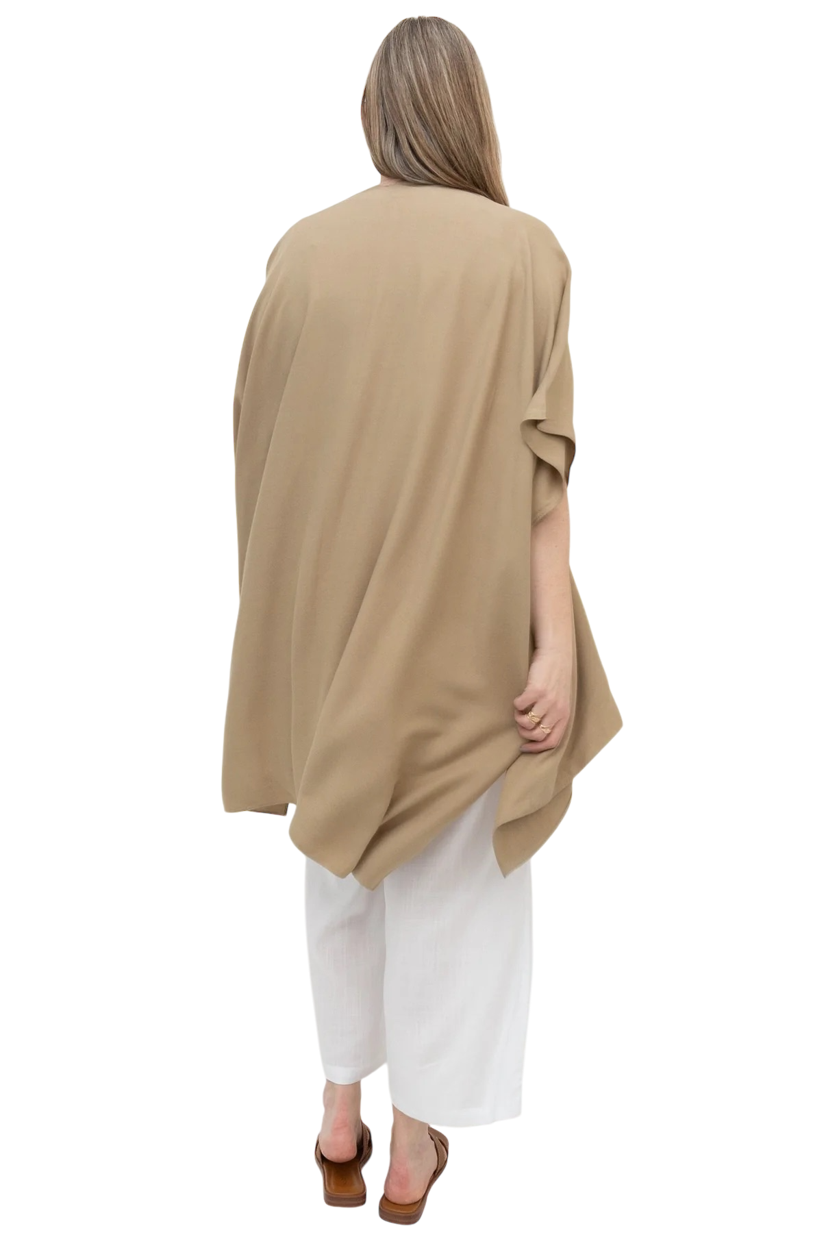 Viscacha Beige Lightweight Open Darcy Cardigan by Blue Sky Clothing Co – Handmade ethical Topper from sariKNOTsari using upcycled silk. Designed in Canada for travel and slow fashion, loved from Toronto to LA to Sydney. Featuring Zsiska, Bryn Walker and Artisan Leather coats by Rejean Pepin, Pepin designs
