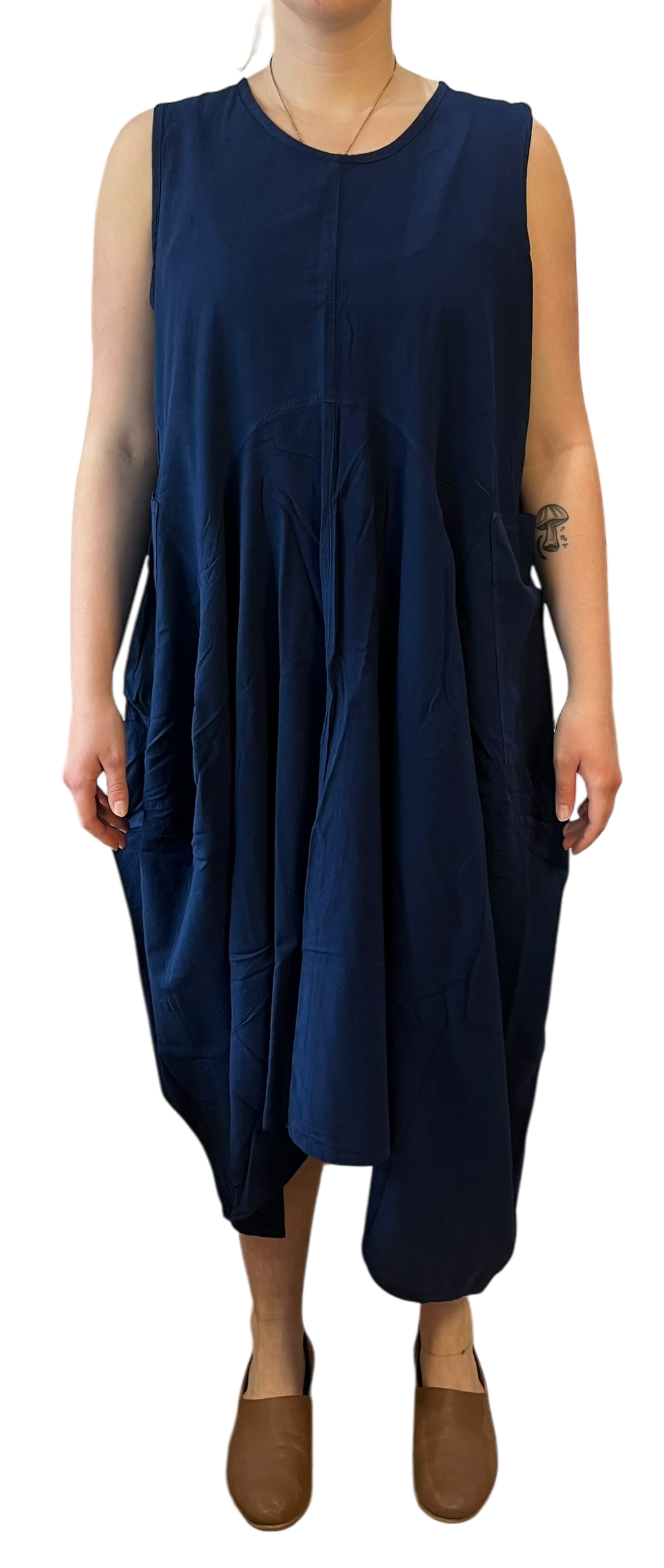 Navy Cobalt Cotton Parachute Dress with Pockets by Creative Design – Handmade ethical Dress from sariKNOTsari using upcycled silk. Designed in Canada for travel and slow fashion, loved from Toronto to LA to Sydney. Featuring Zsiska, Bryn Walker and Artisan Leather coats by Rejean Pepin, Pepin designs