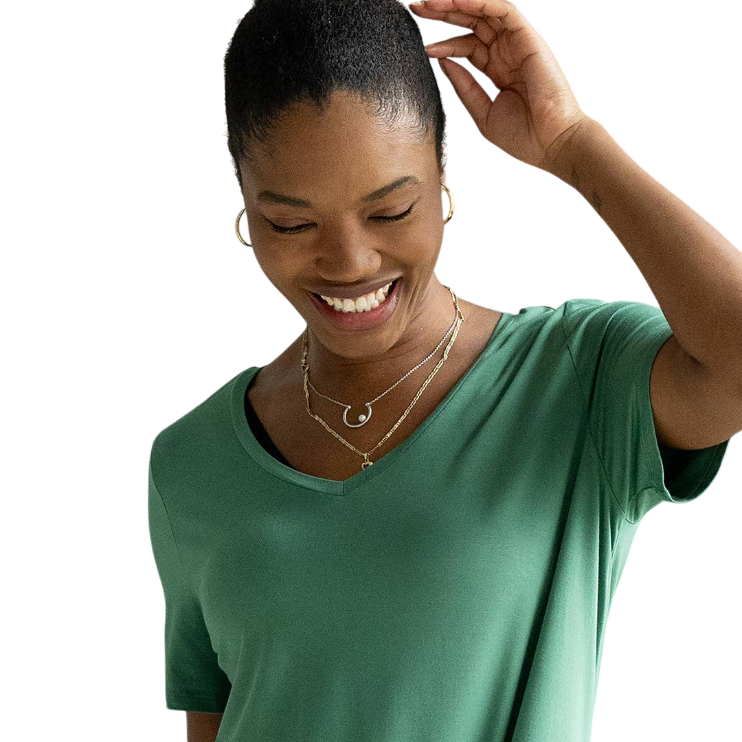 Lilah Twist Knot Bamboo T-shirt Dress - Forest Green