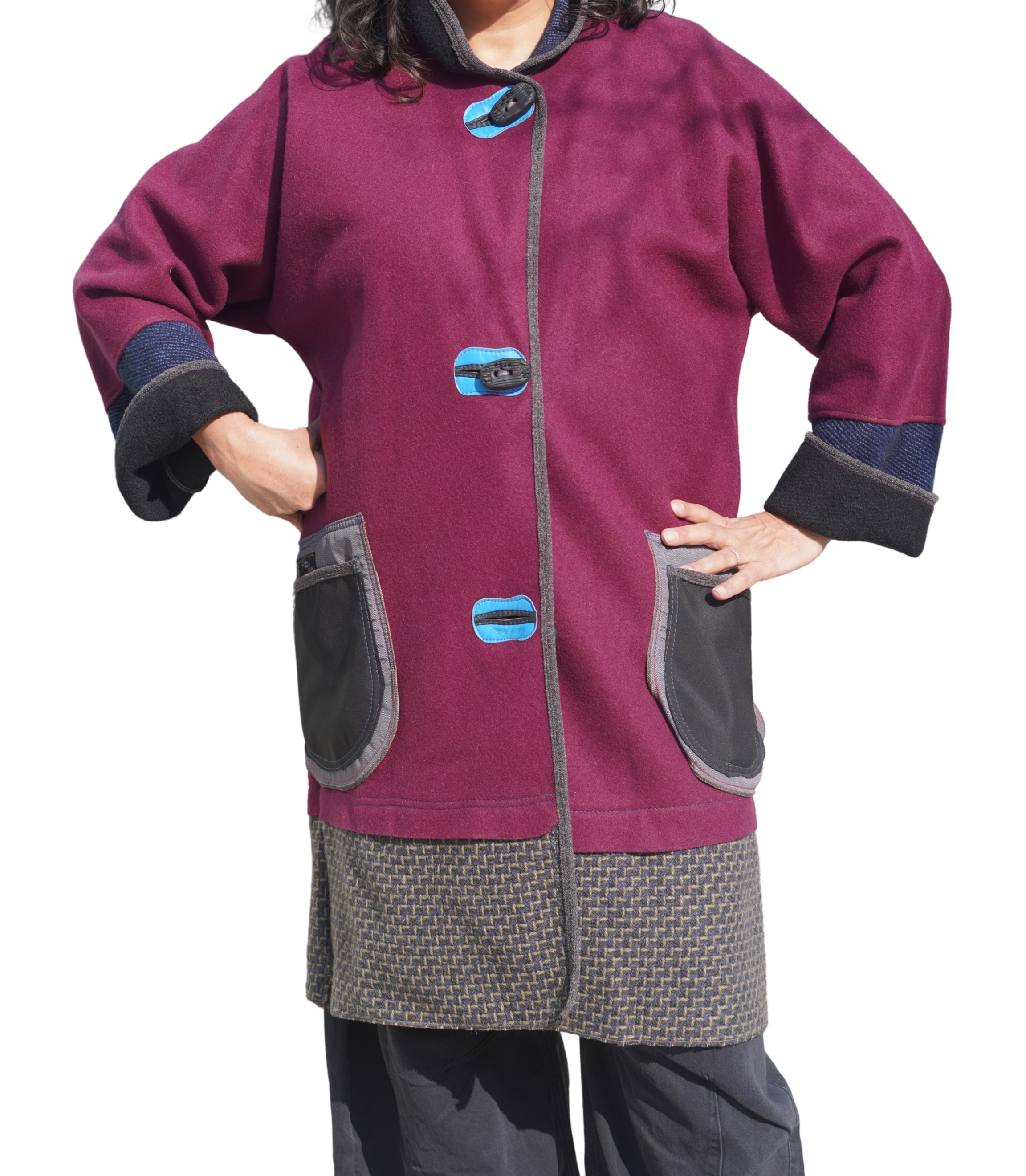 Wine Wool Twill Colour-Block 7/8 Coat by Pepin Designs #18