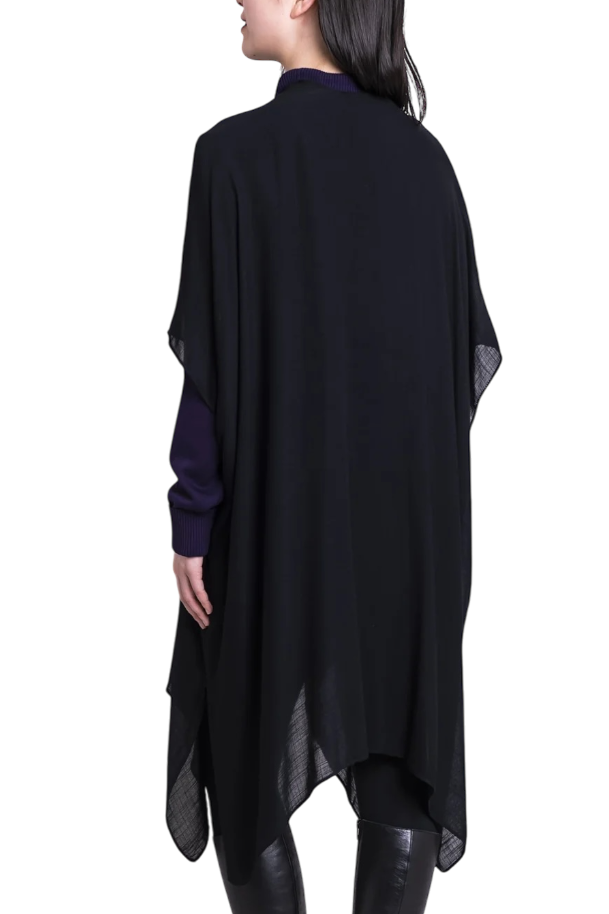 Darcy Black Lightweight Open Cardigan by Blue Sky Clothing Co – Handmade ethical Topper from sariKNOTsari using upcycled silk. Designed in Canada for travel and slow fashion, loved from Toronto to LA to Sydney.