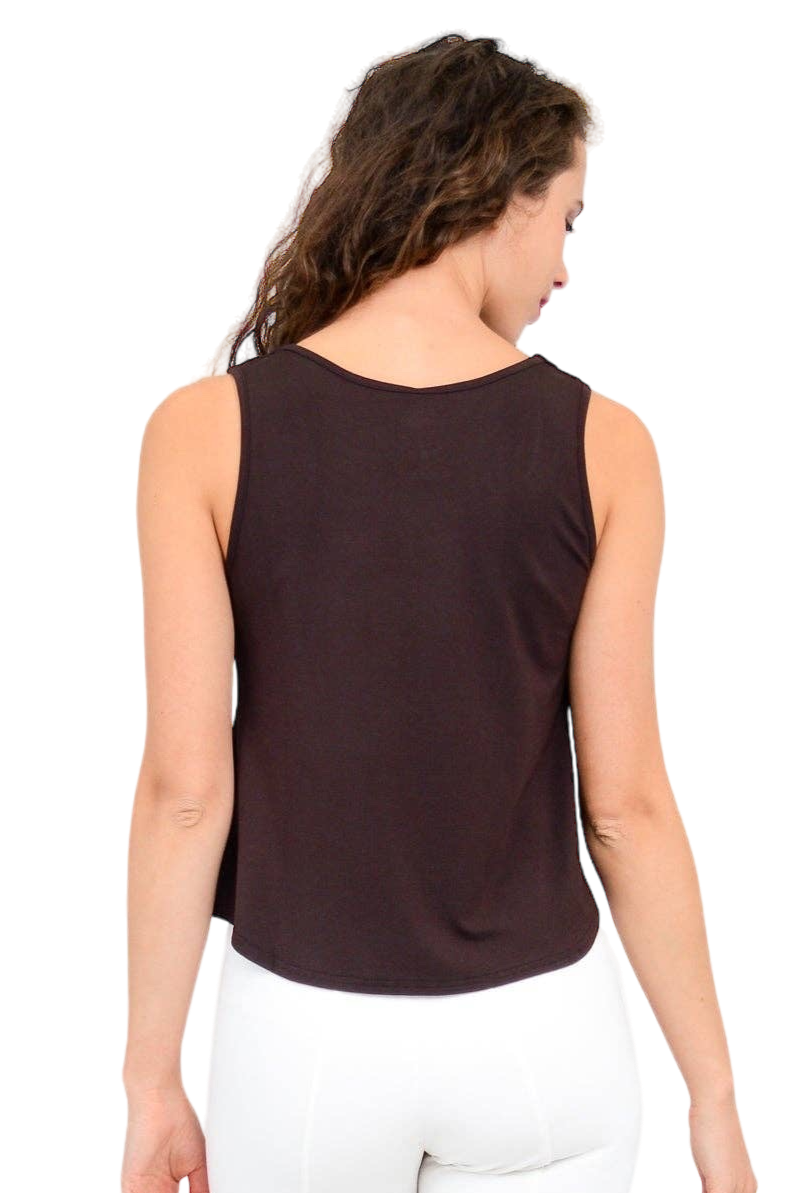 Coffee Brown Bamboo Ritzy Tank by Blue Sky Clothing Co – Handmade ethical Tank Top from sariKNOTsari using upcycled silk. Designed in Canada for travel and slow fashion, loved from Toronto to LA to Sydney. Featuring Zsiska, Bryn Walker and Artisan Leather coats by Rejean Pepin, Pepin designs