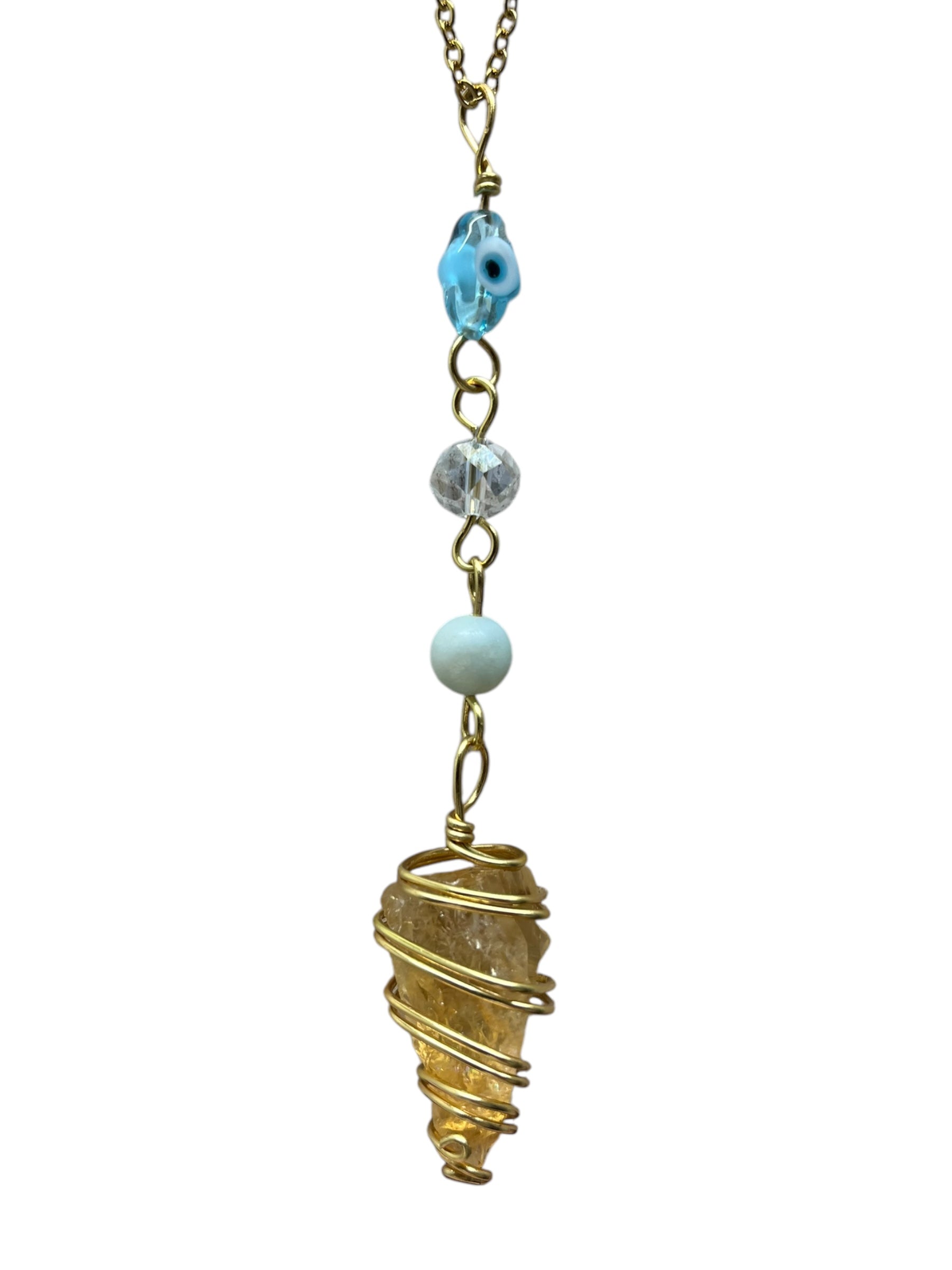 4-Tier Charm Necklace with Golden Healer and Amazonite - Gold