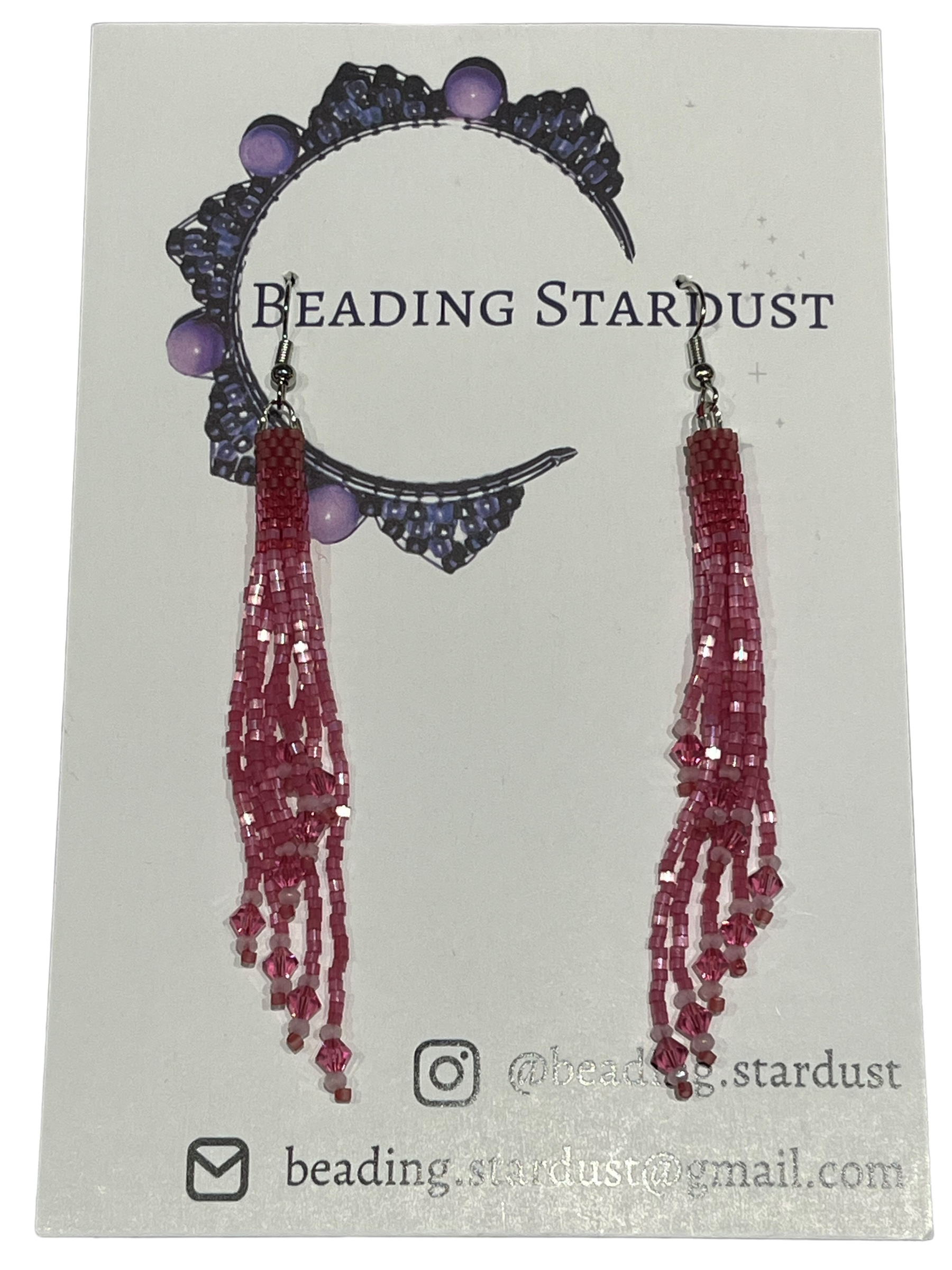 Raspberry Mini Beaded Tassel Earrings