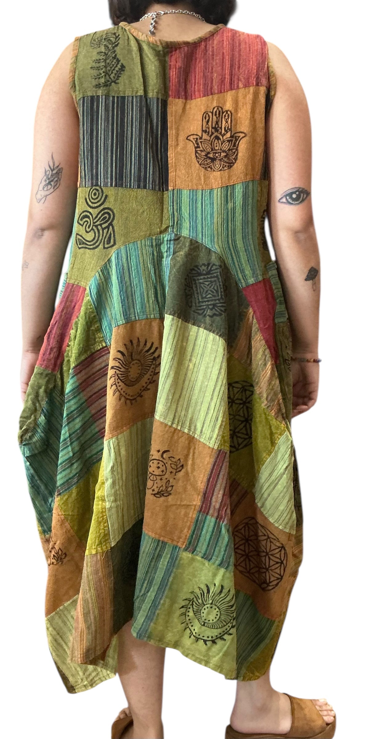 Yellow Patchwork Cotton Parachute Dress with Pockets