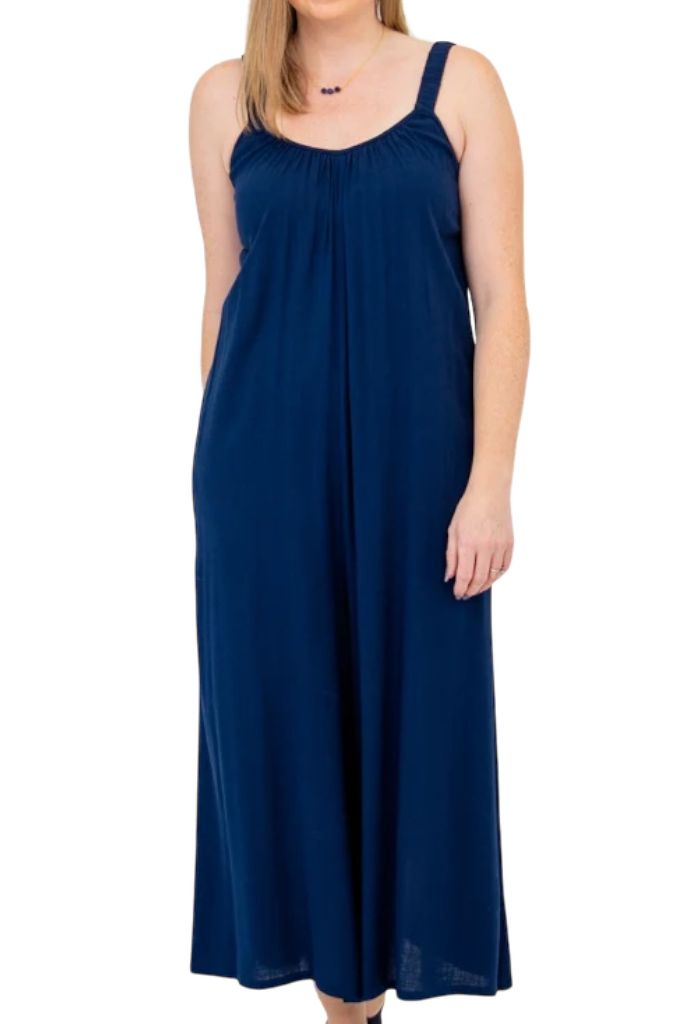 Joanna Indigo Linen Bamboo Jumpsuit by Blue Sky Clothing Co – Handmade ethical Jumpsuit from sariKNOTsari using upcycled silk. Designed in Canada for travel and slow fashion, loved from Toronto to LA to Sydney. Featuring Zsiska, Bryn Walker and Artisan Leather coats by Rejean Pepin, Pepin designs