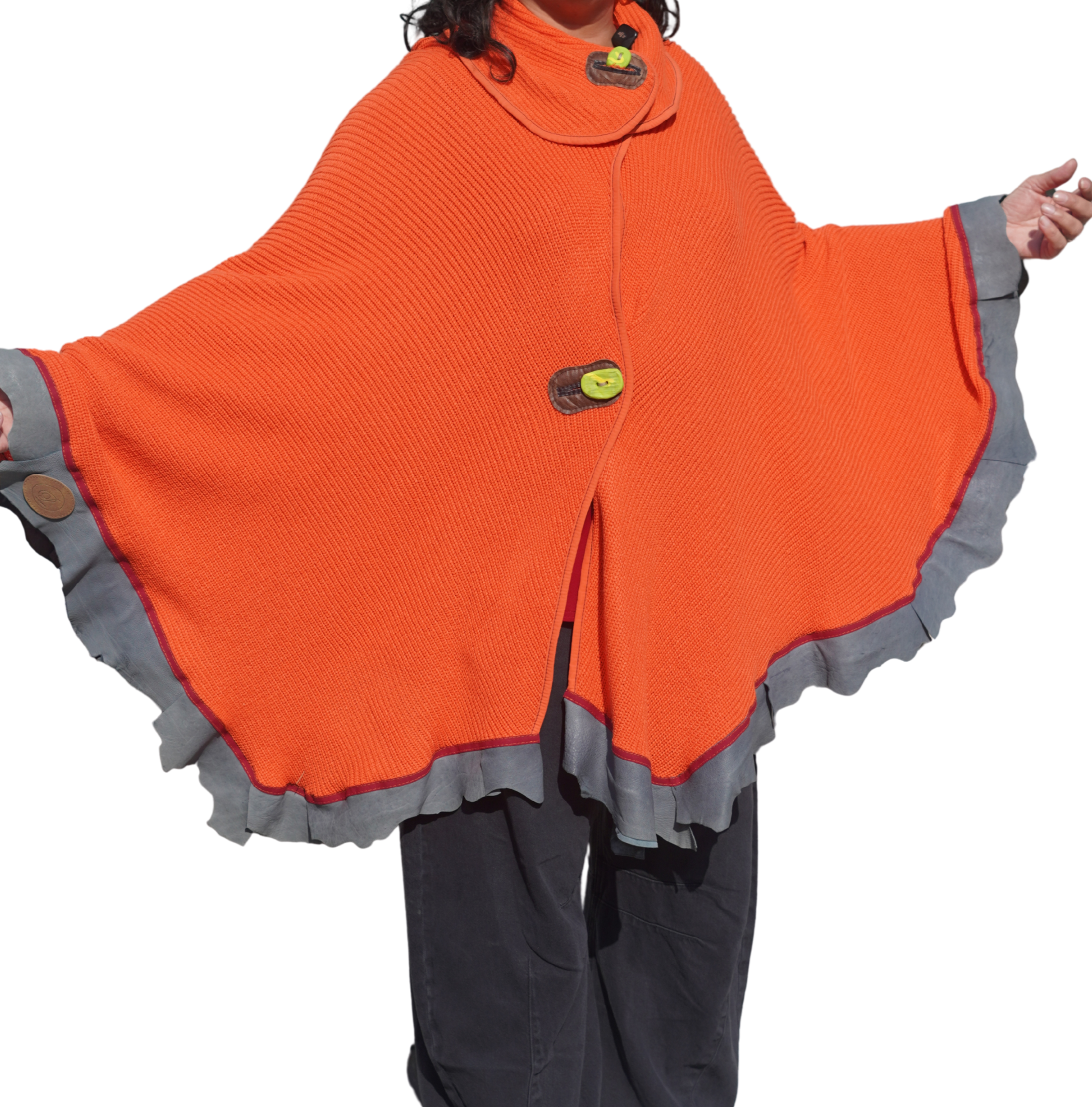 Bright Orange Knit Wool Cape by Pepin Designs #19