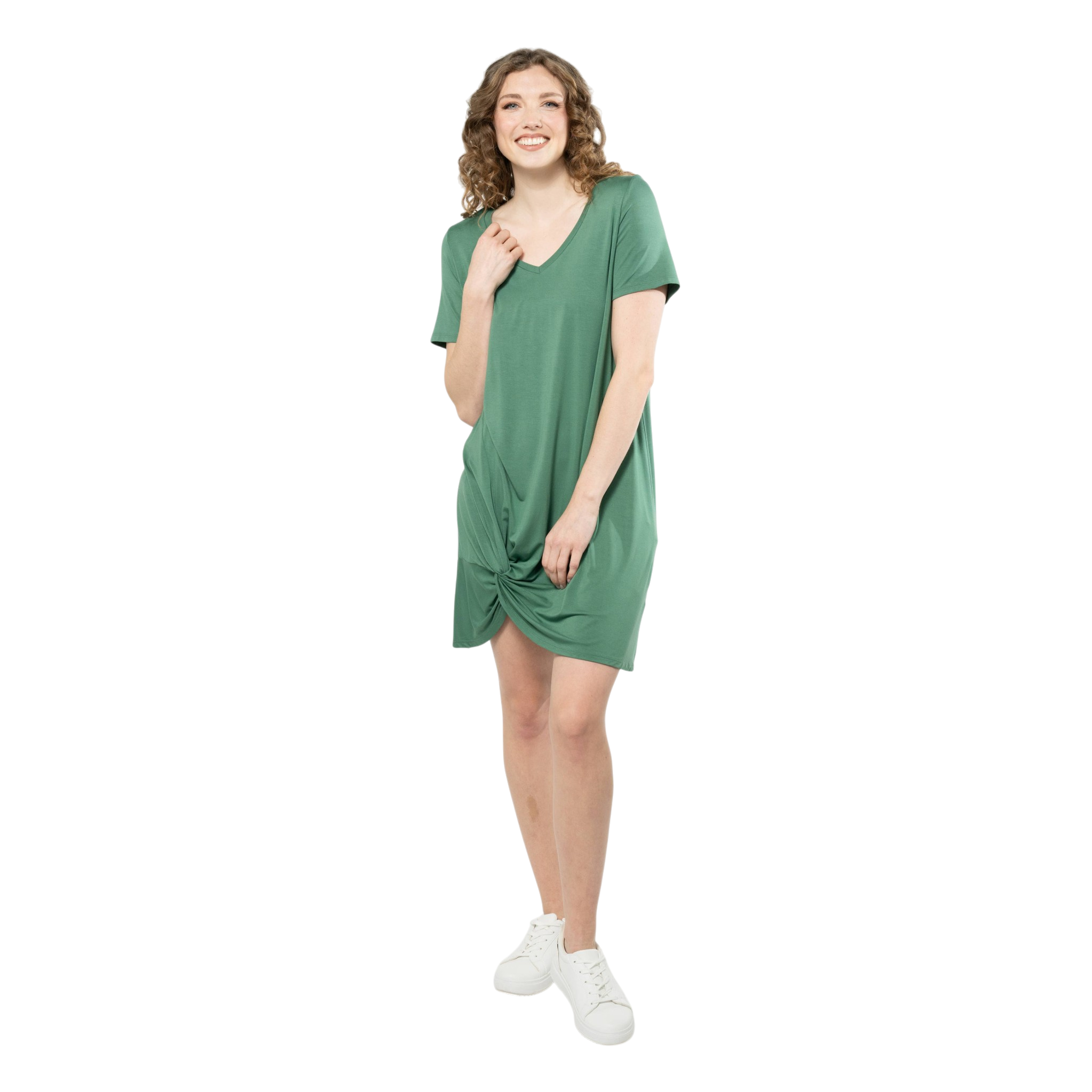 Lilah Twist Knot Bamboo T-shirt Dress - Forest Green
