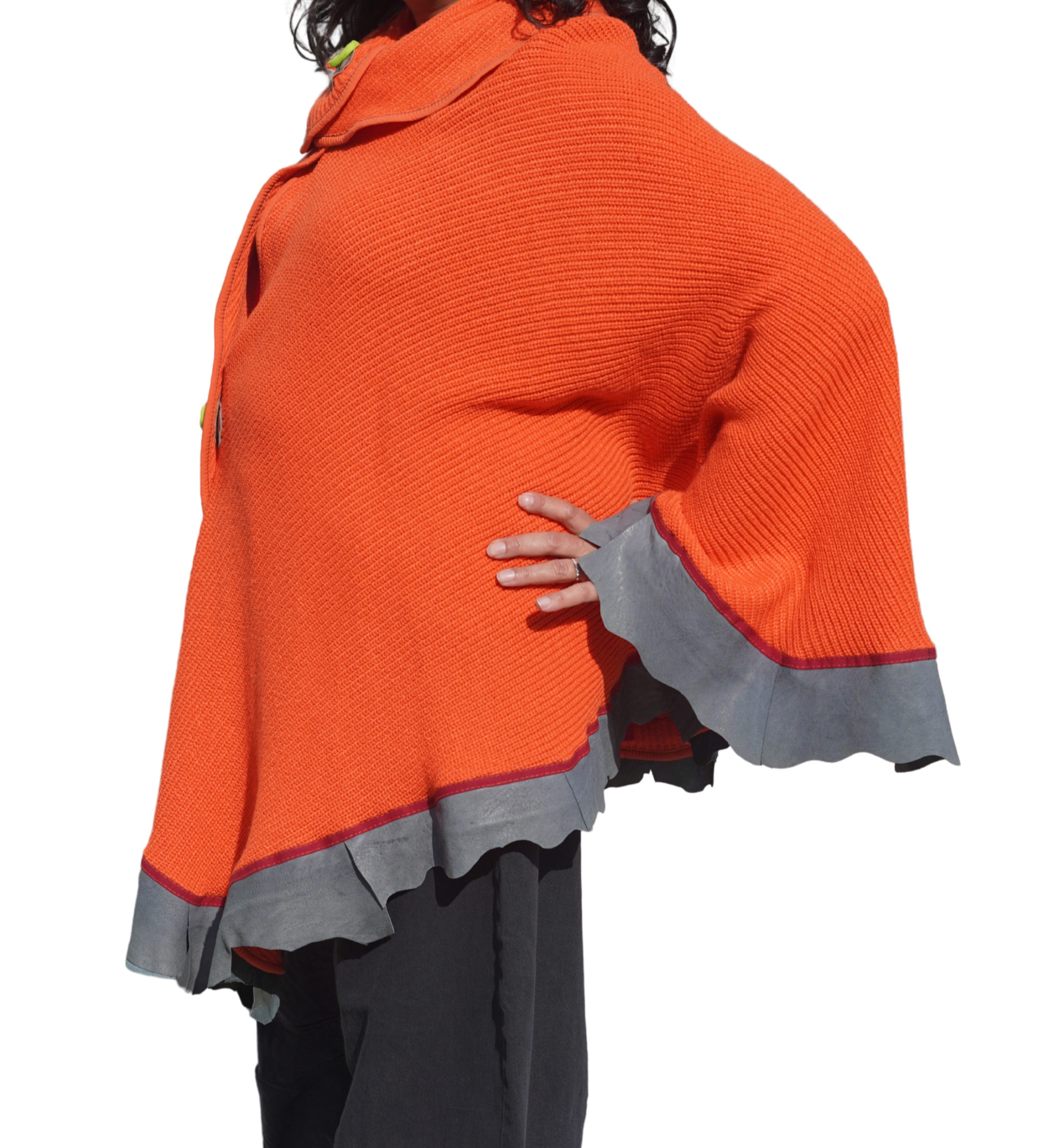 Bright Orange Knit Wool Cape by Pepin Designs #19