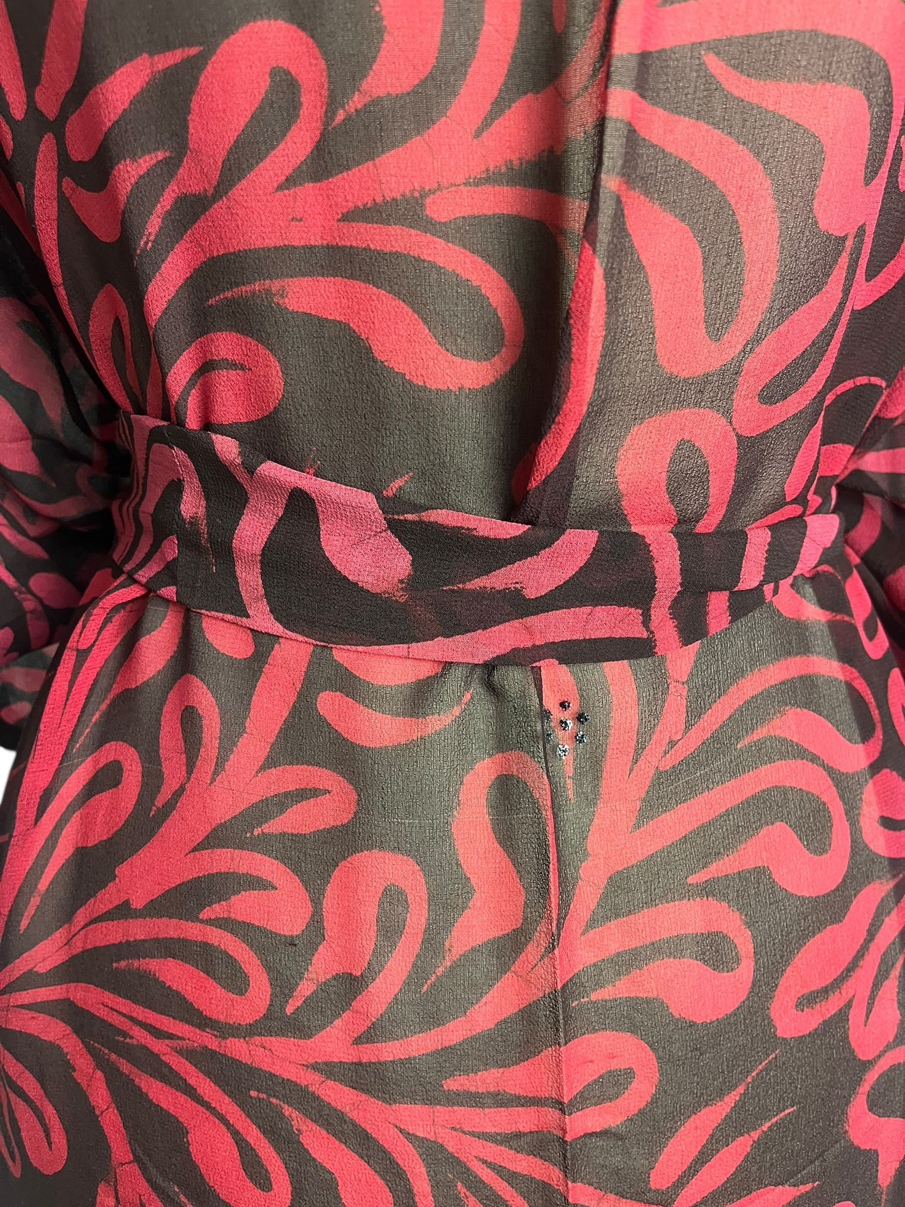 PRG8869 Sheer Avatar Long Pure Silk Kimono Sleeved Duster with Belt