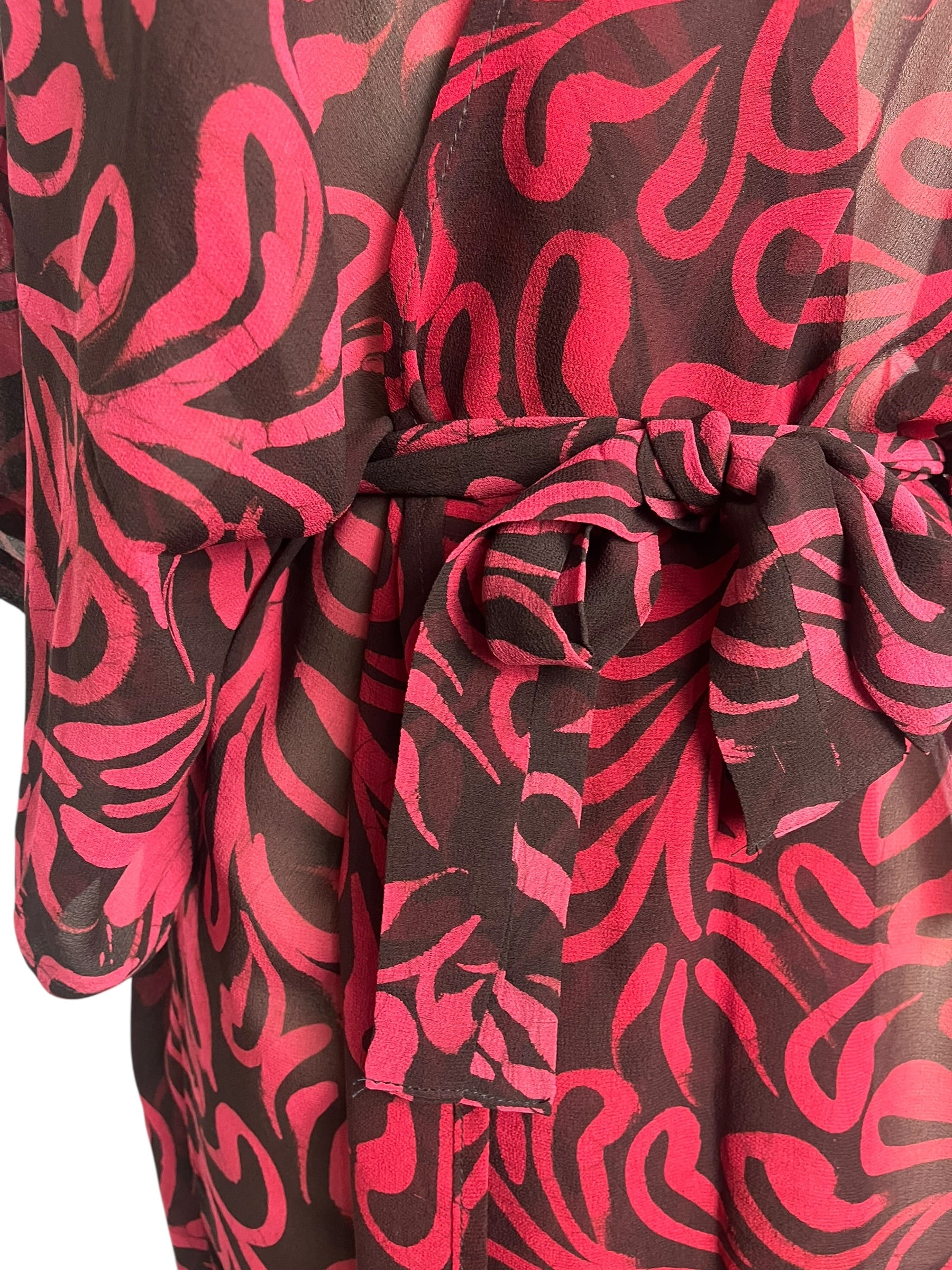 PRG8869 Sheer Avatar Long Pure Silk Kimono Sleeved Duster with Belt