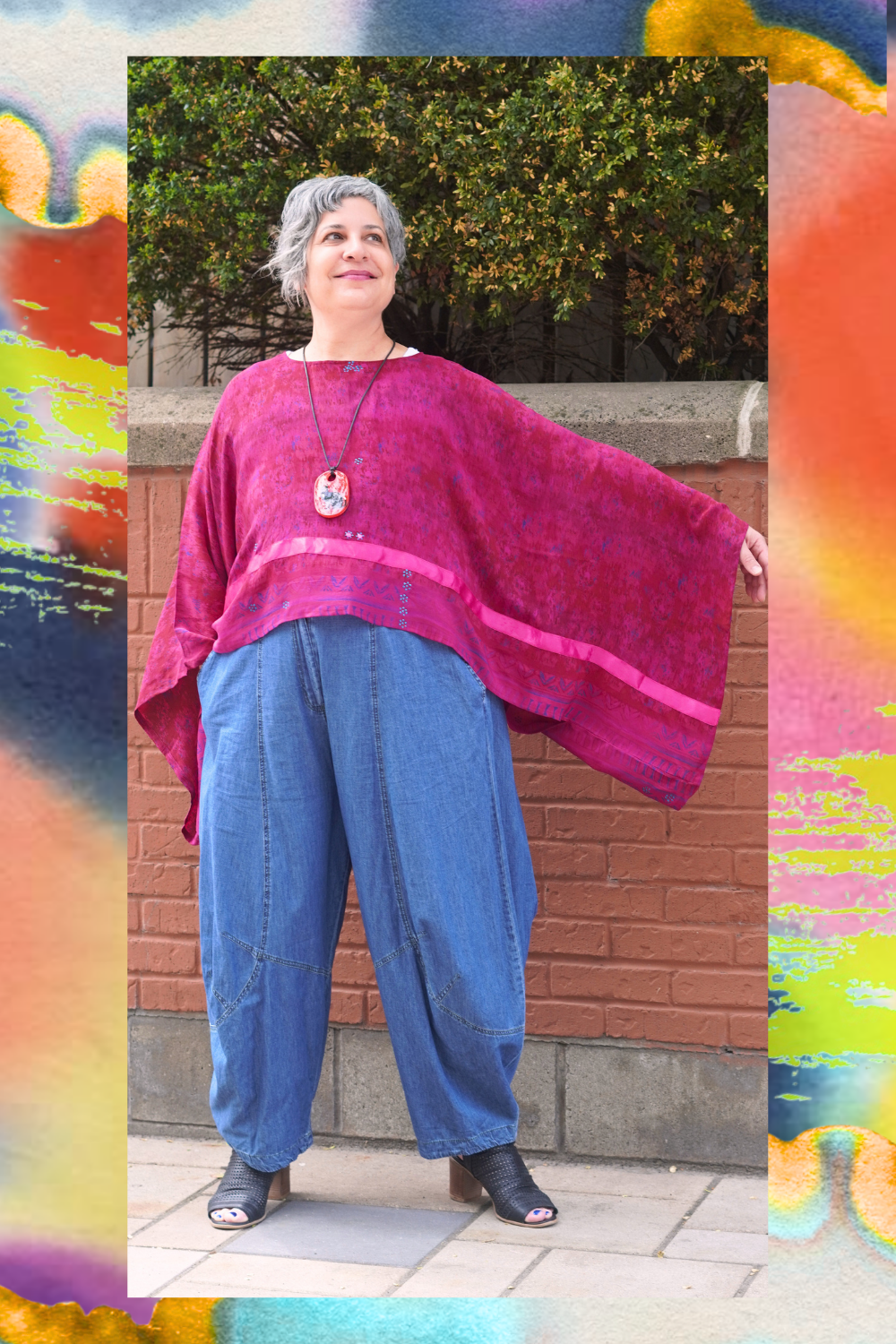 PRC9006 Avatar Pure Silk Kimono-Sleeved Top