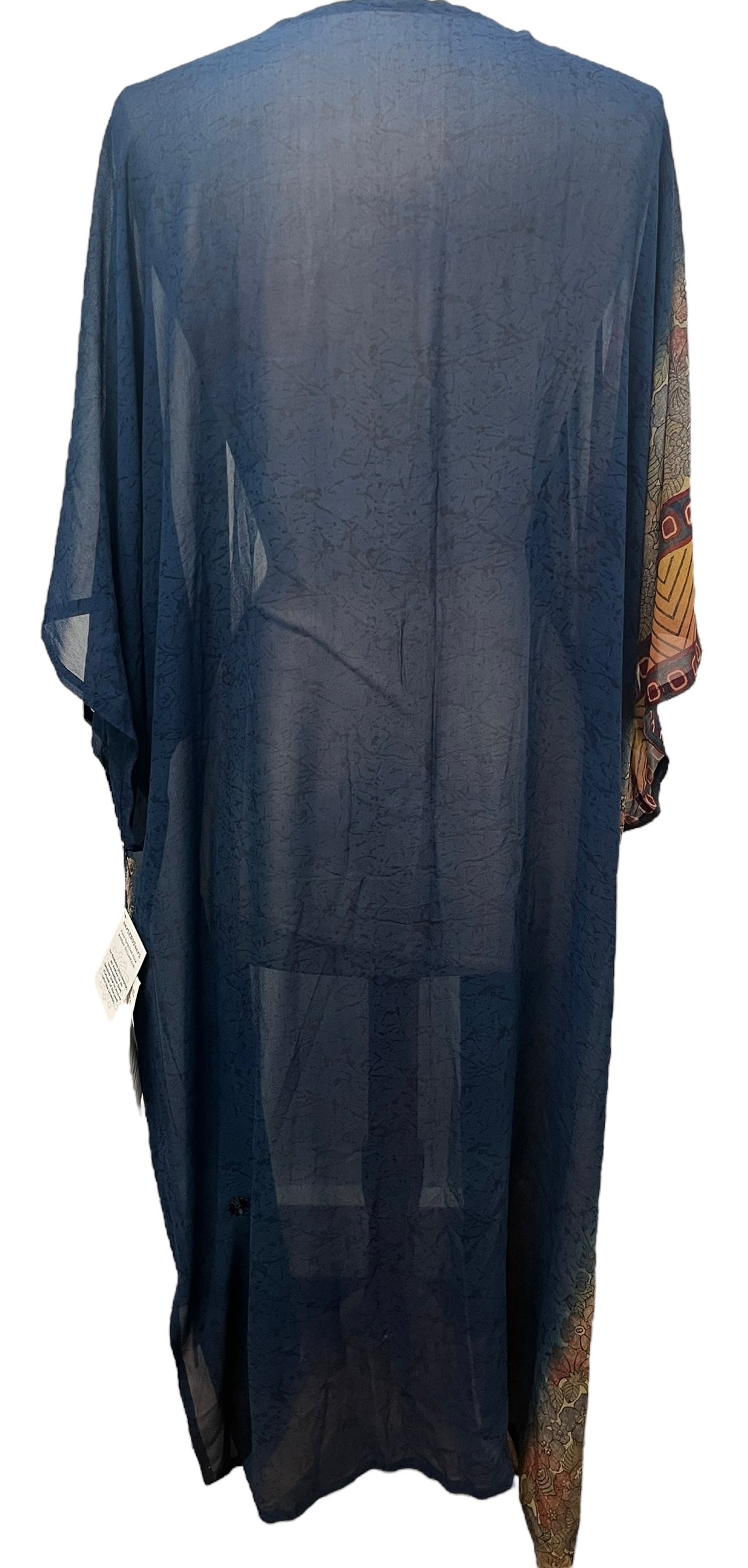 PRG7633 Sheer Avatar Long Pure Silk Kimono Sleeved Duster with Belt