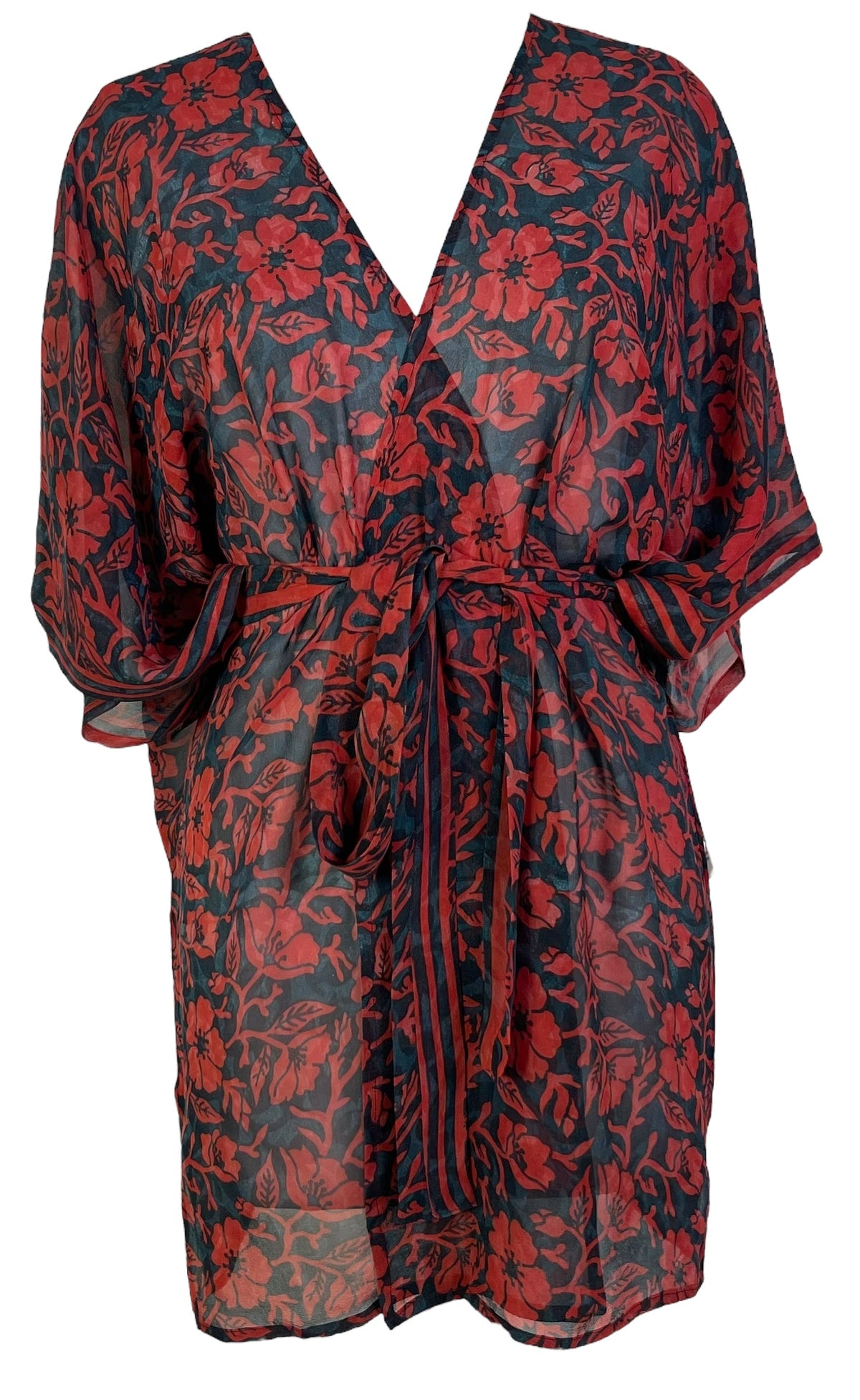 KERRI  PRG7206 Sheer Avatar Pure Silk Kimono-Sleeved Top