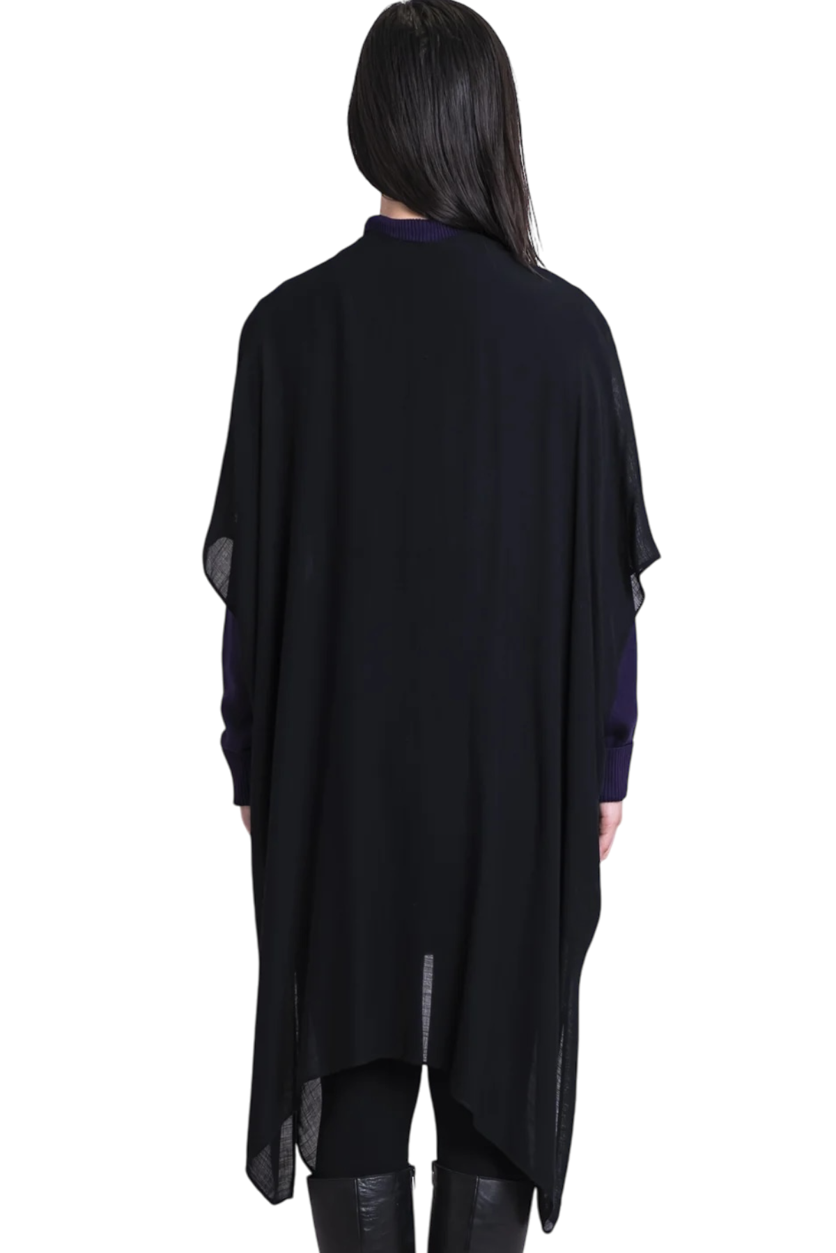 Darcy Black Lightweight Open Cardigan by Blue Sky Clothing Co – Handmade ethical Topper from sariKNOTsari using upcycled silk. Designed in Canada for travel and slow fashion, loved from Toronto to LA to Sydney.