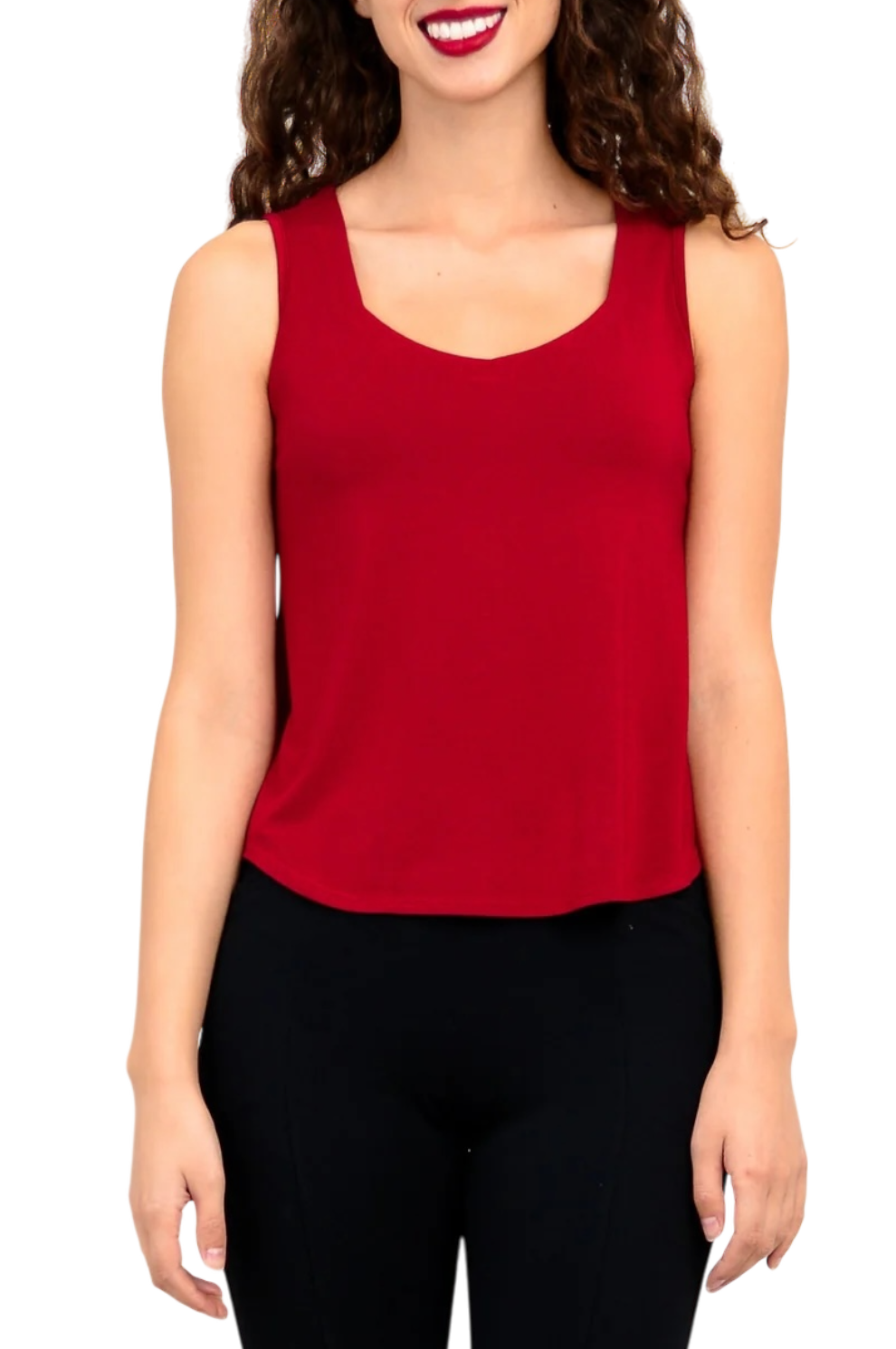 Lipstick Red Bamboo Ritzy Tank by Blue Sky Clothing Co – Handmade ethical Tank Top from sariKNOTsari using upcycled silk. Designed in Canada for travel and slow fashion, loved from Toronto to LA to Sydney.