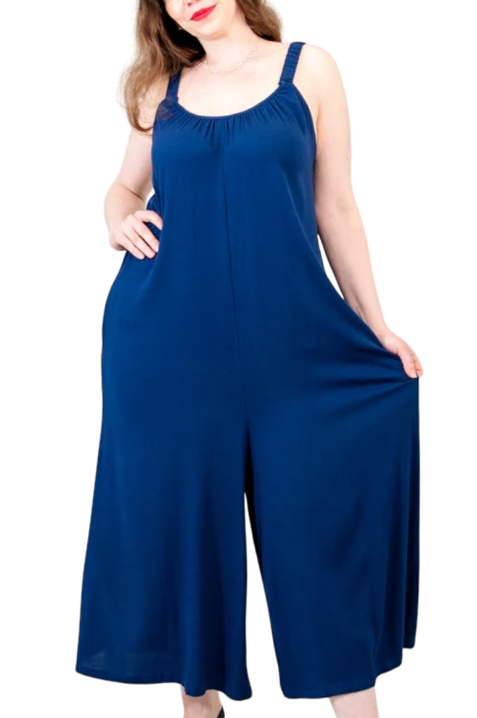Joanna Indigo Linen Bamboo Jumpsuit by Blue Sky Clothing Co – Handmade ethical Jumpsuit from sariKNOTsari using upcycled silk. Designed in Canada for travel and slow fashion, loved from Toronto to LA to Sydney. Featuring Zsiska, Bryn Walker and Artisan Leather coats by Rejean Pepin, Pepin designs