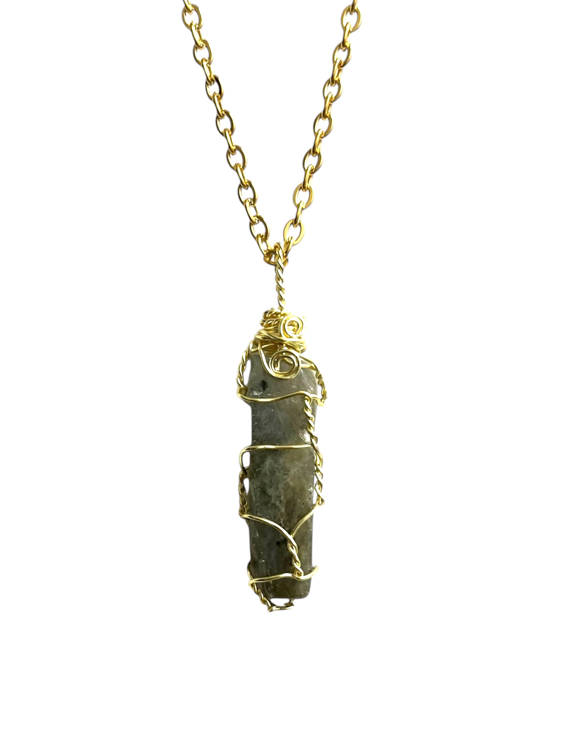 Labradorite Crystal Necklace - Gold