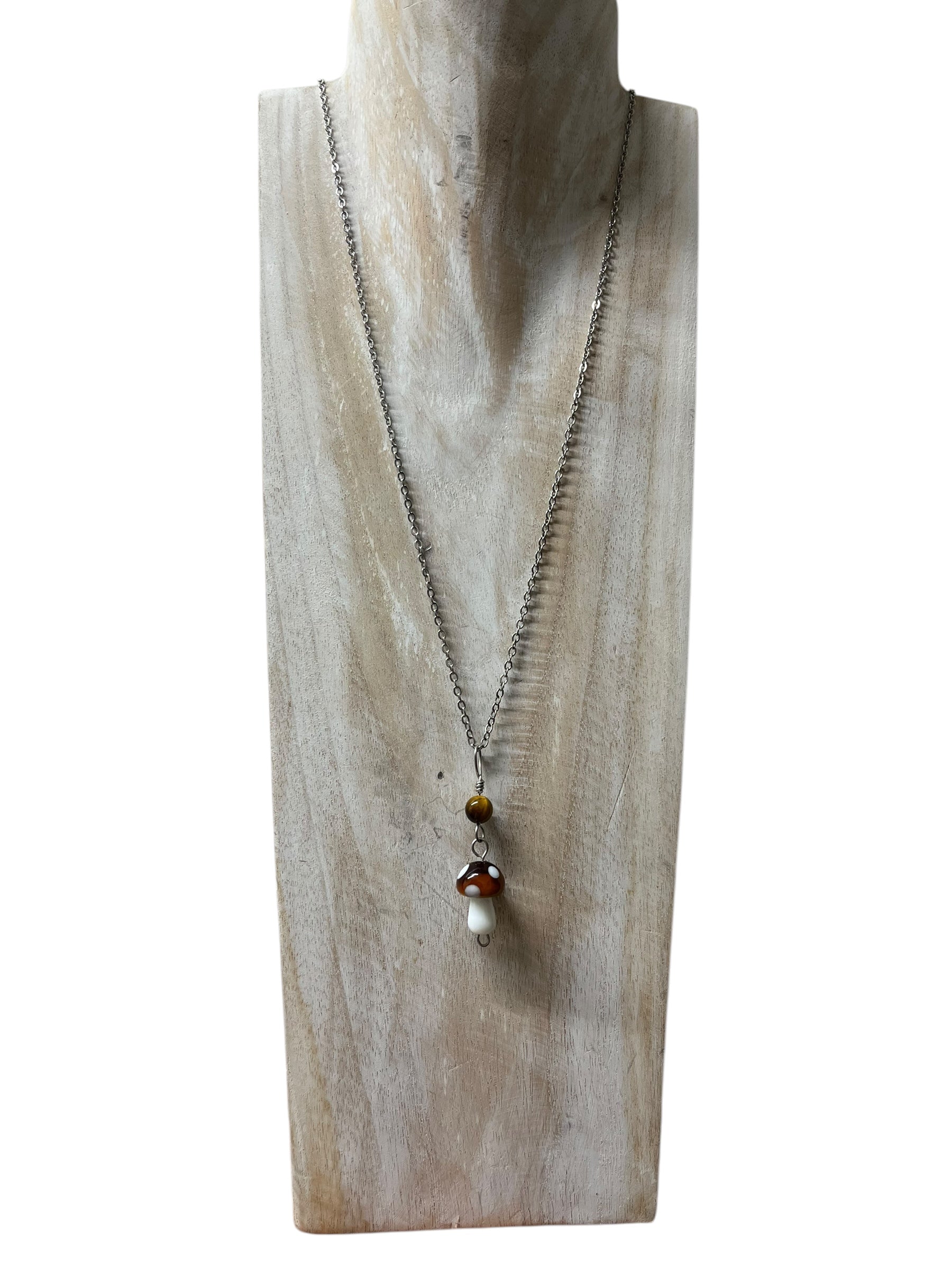 Tiger Eye Shroom Charm Necklace - Silver