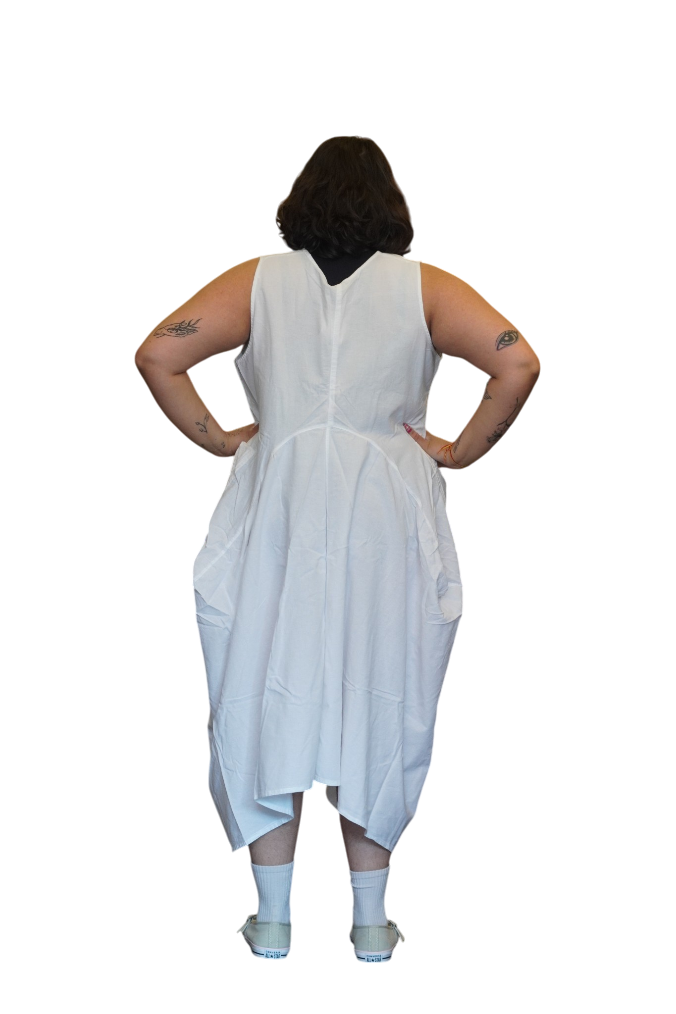 White Cotton Parachute Dress with Pockets