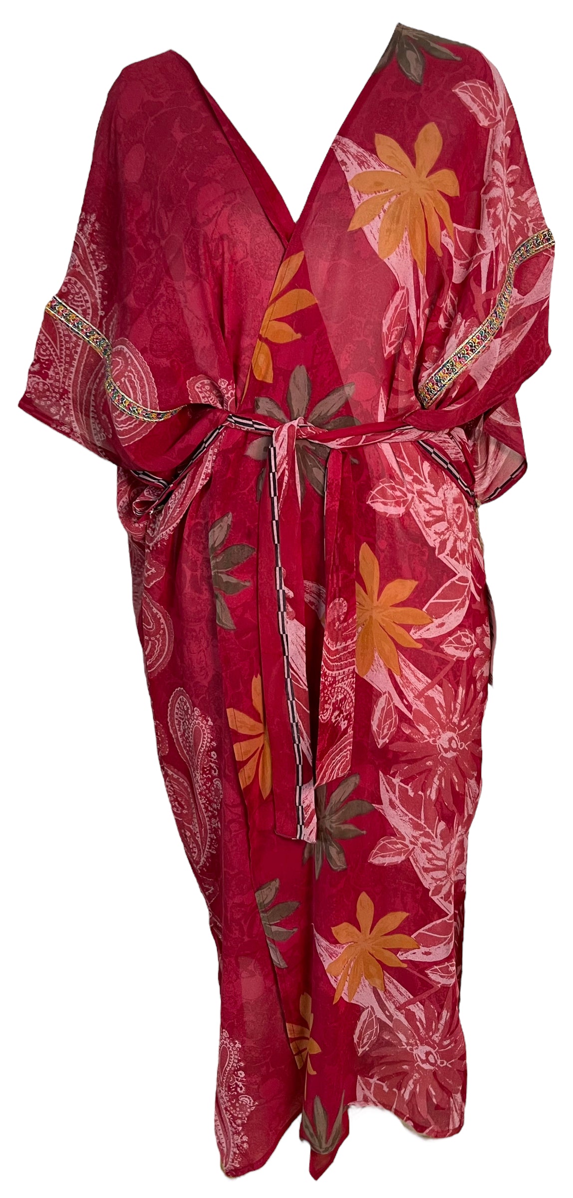 PRG7490 Sheer Avatar Pure Silk Kimono-Sleeved Jacket with Belt