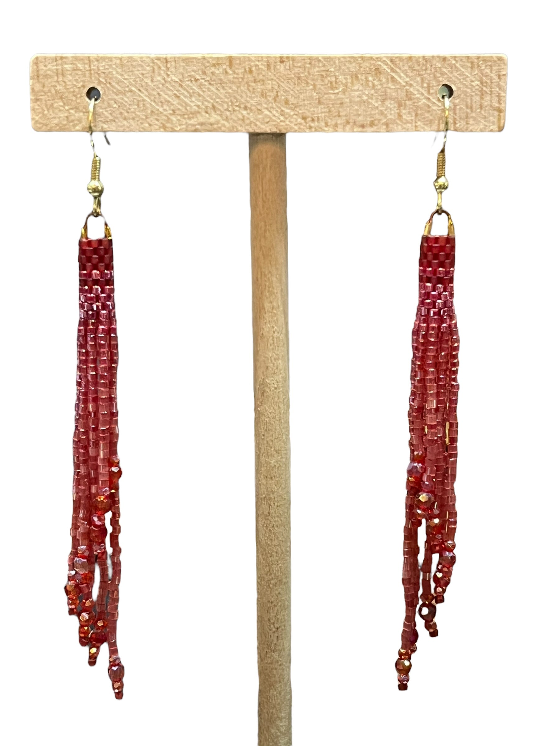 Crimson Mini Beaded Tassel Earrings