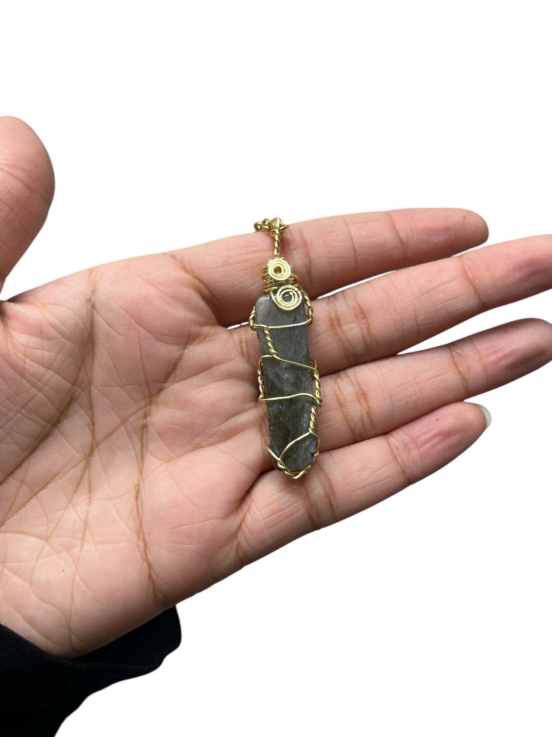 Labradorite Crystal Necklace - Gold