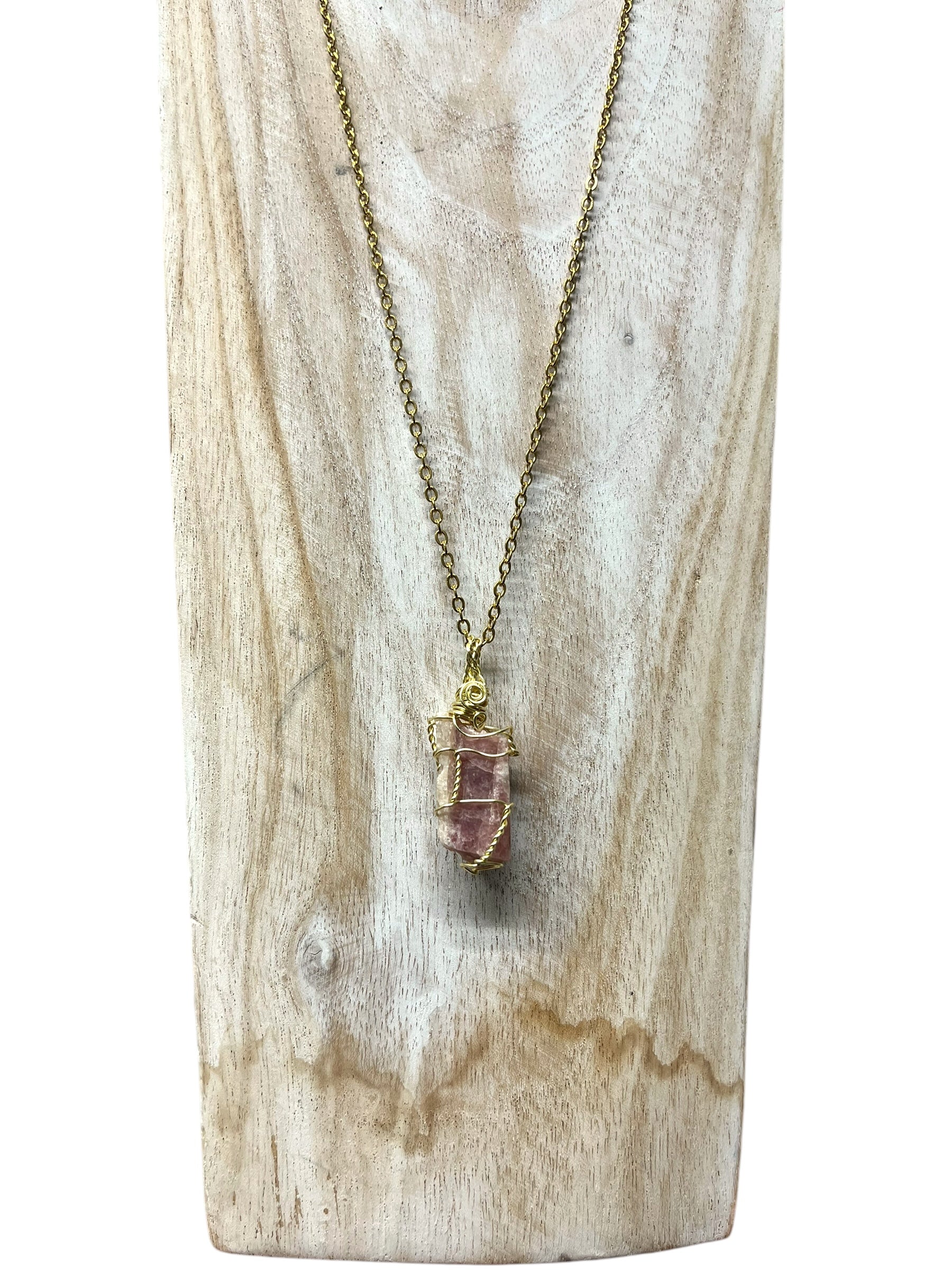 Pink Tourmaline Crystal Necklace - Gold