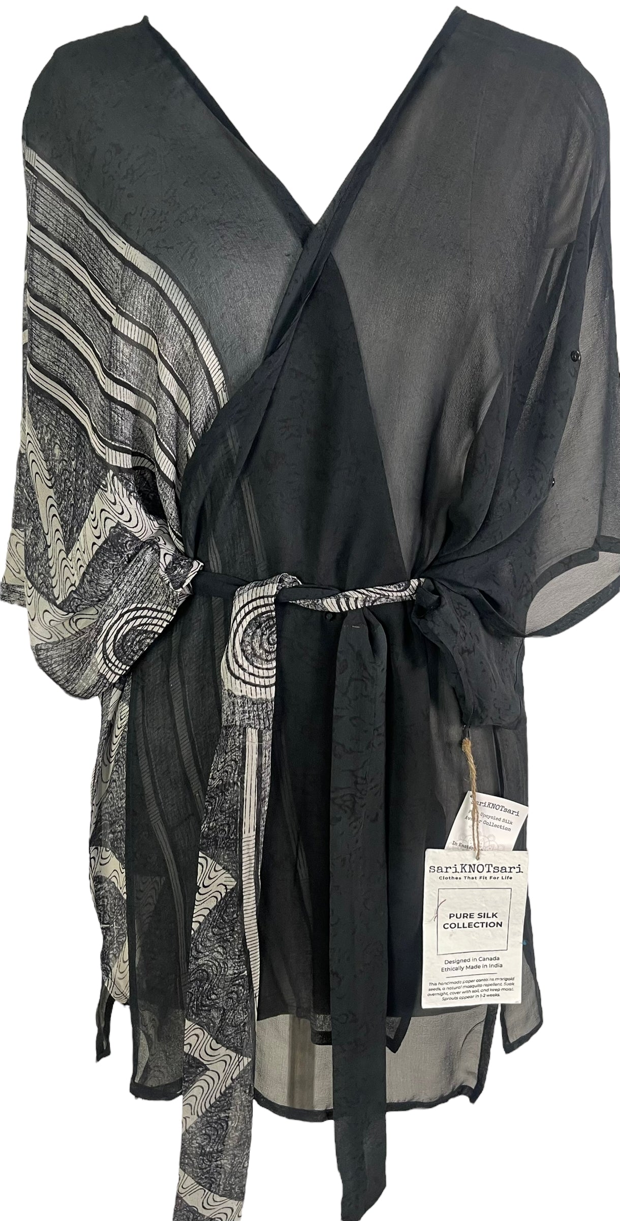 REVOLUTIONHER PRG6439 Sheer Avatar Pure Silk Kimono-Sleeved Jacket with Belt