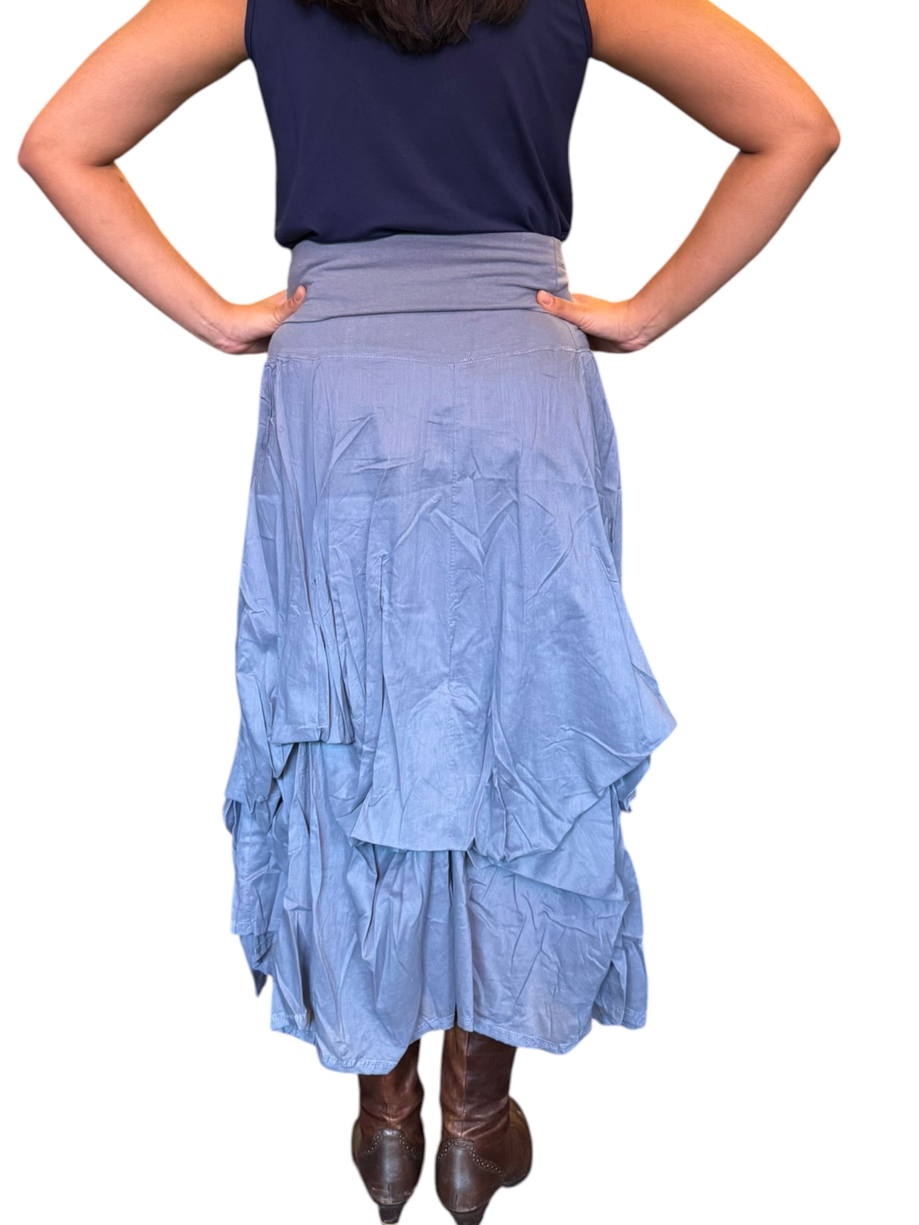 Slate Grey Gathered Bubble Cotton Voile Tiered Skirt