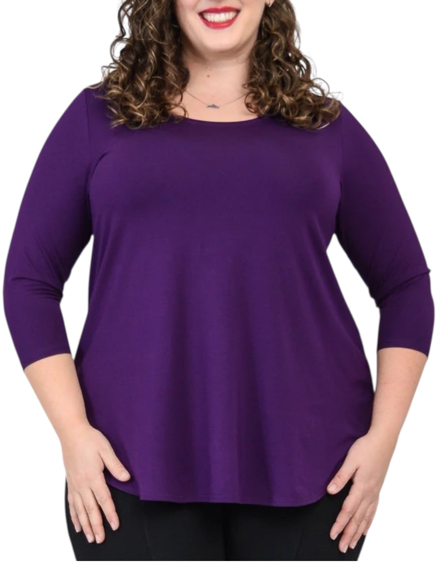 Jazz 3/4 Sleeve Purple Bamboo Top by Blue Sky Clothing Co – Handmade ethical Longer Sleeve Top from sariKNOTsari using upcycled silk. Designed in Canada for travel and slow fashion, loved from Toronto to LA to Sydney.