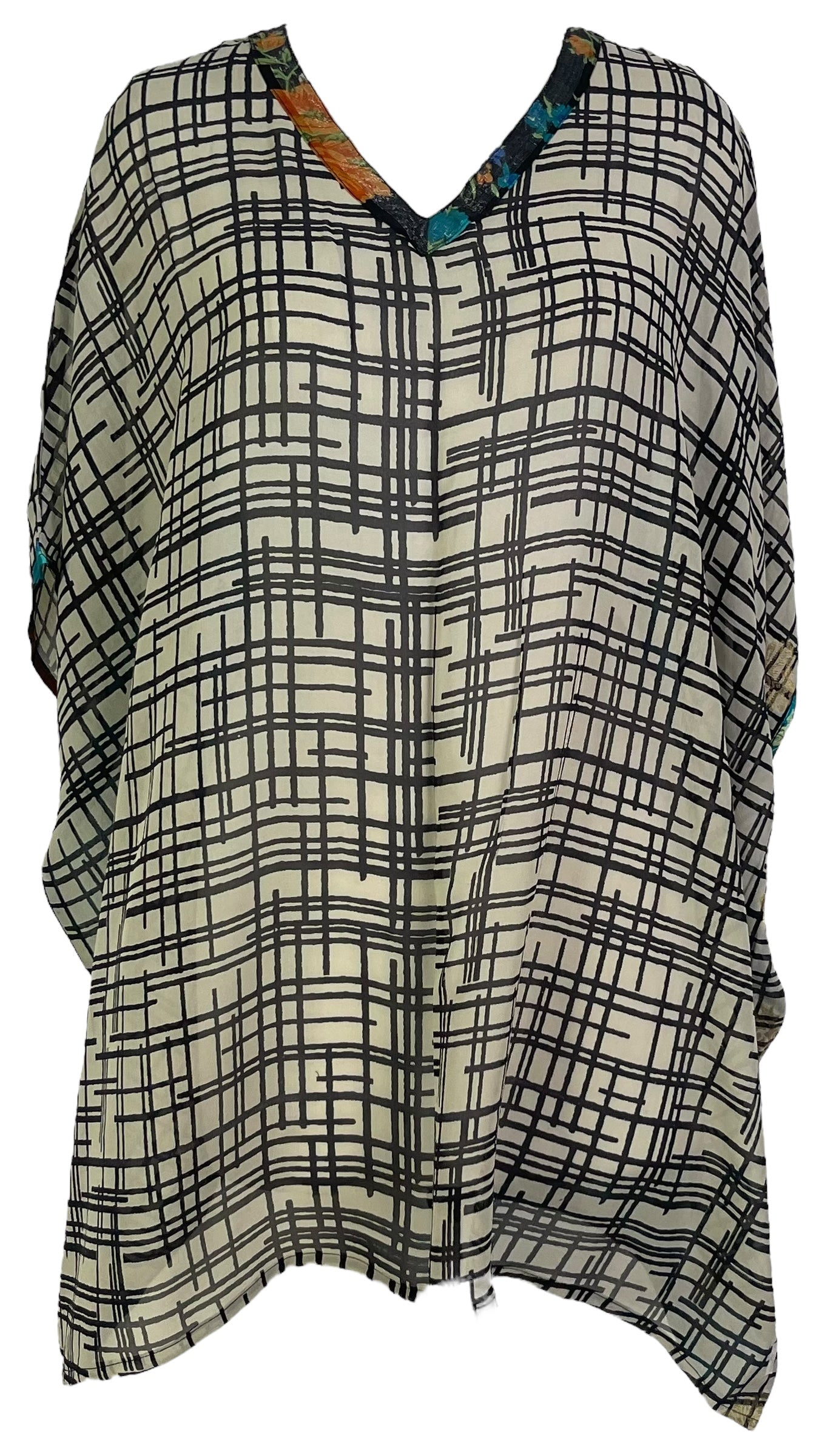 REVOLUTIONHER PRG7190 Sheer Avatar Pure Silk Short Kaftan Tunic without Slits