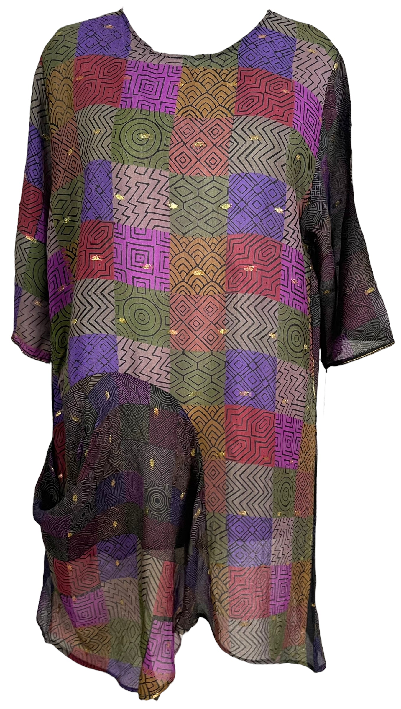 PRG7480 Sheer Avatar Pure Silk Short Kaftan Tunic without Slits