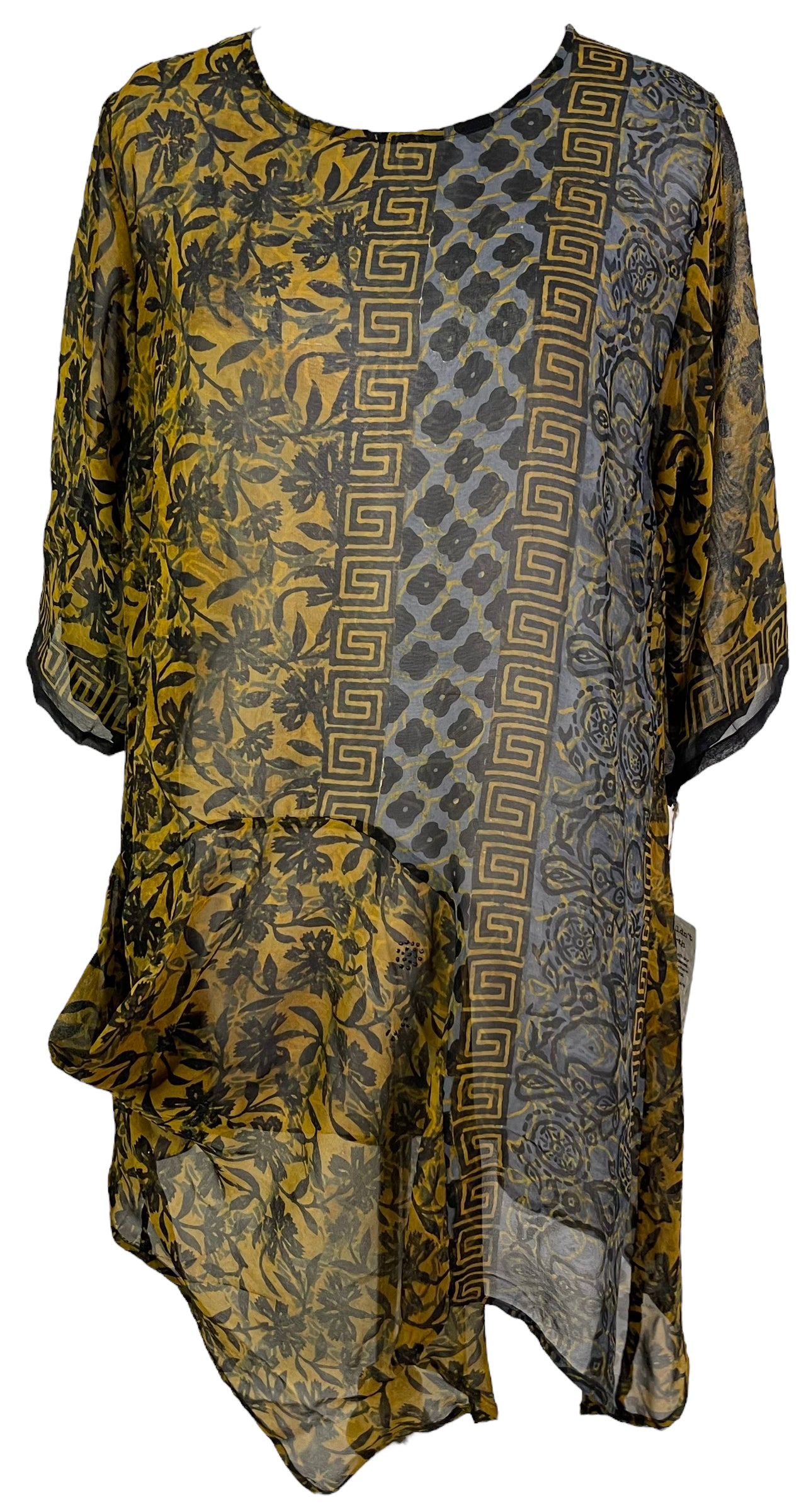 PRG6027 Sheer Avatar Pure Silk Self Pocket Tunic Dress