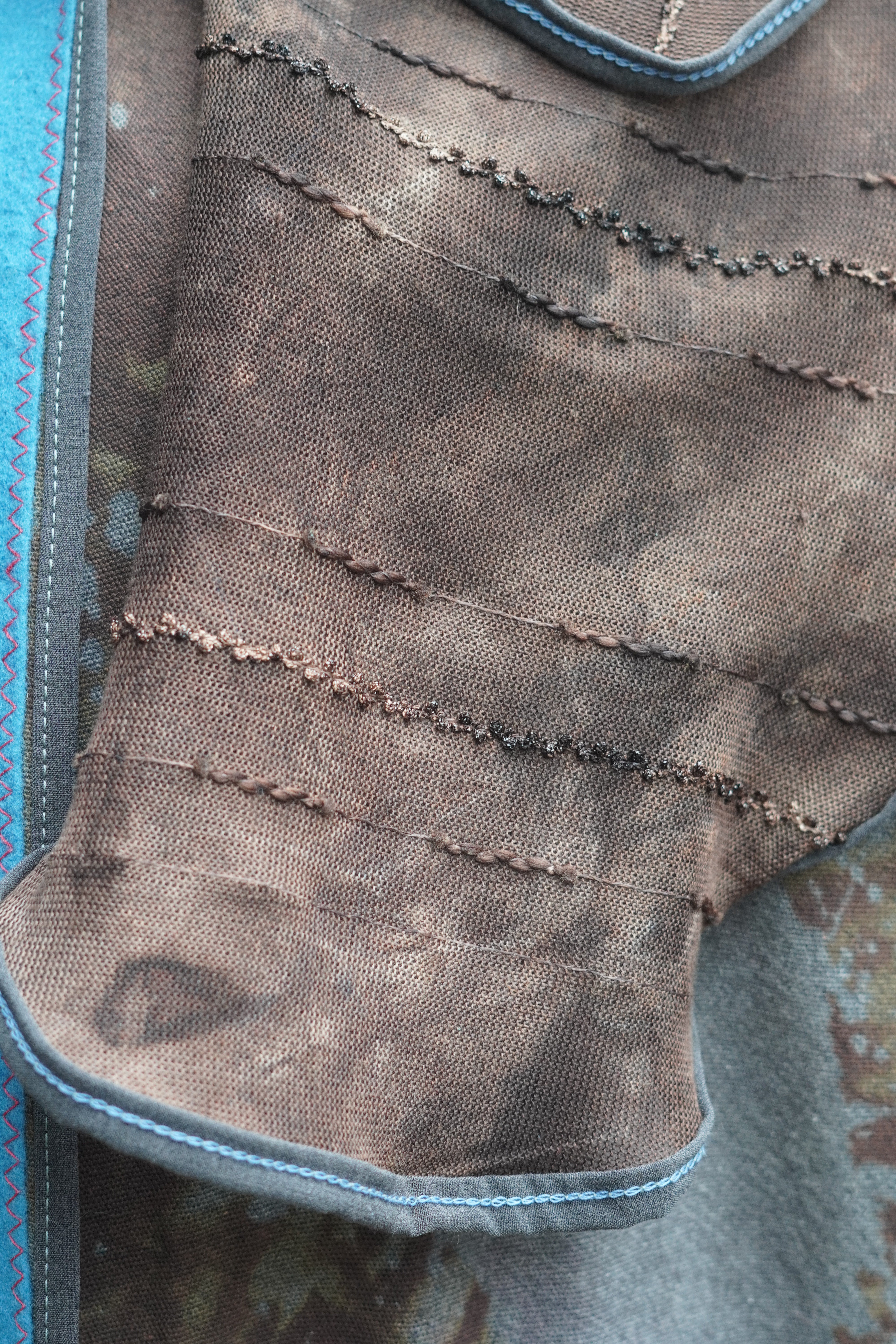 Hand-Dyed Full Length Grey and Beige Cotton Cape with Leather and Boiled Wool Detail by Pepin Designs