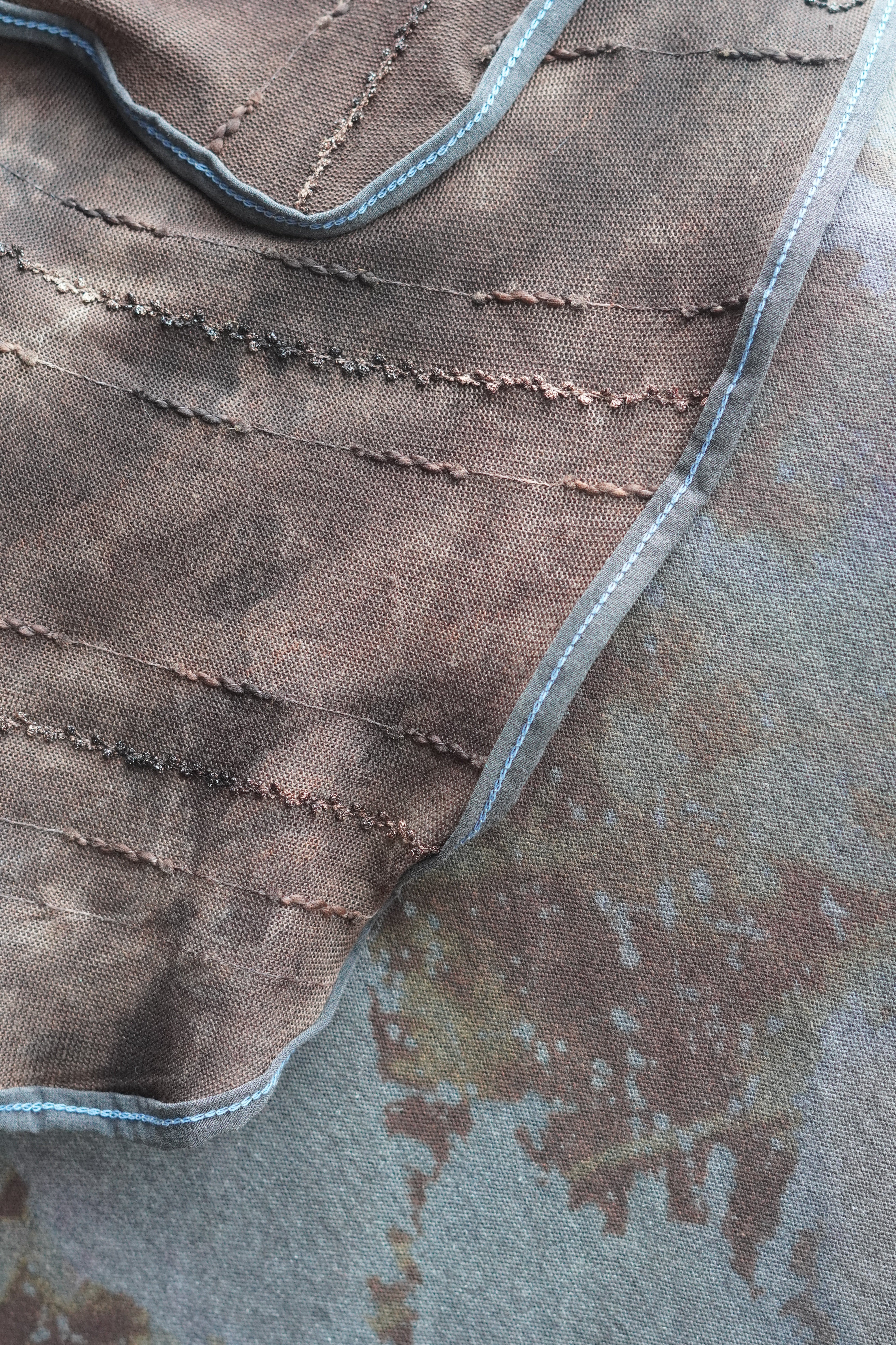 Hand-Dyed Full Length Grey and Beige Cotton Cape with Leather and Boiled Wool Detail by Pepin Designs