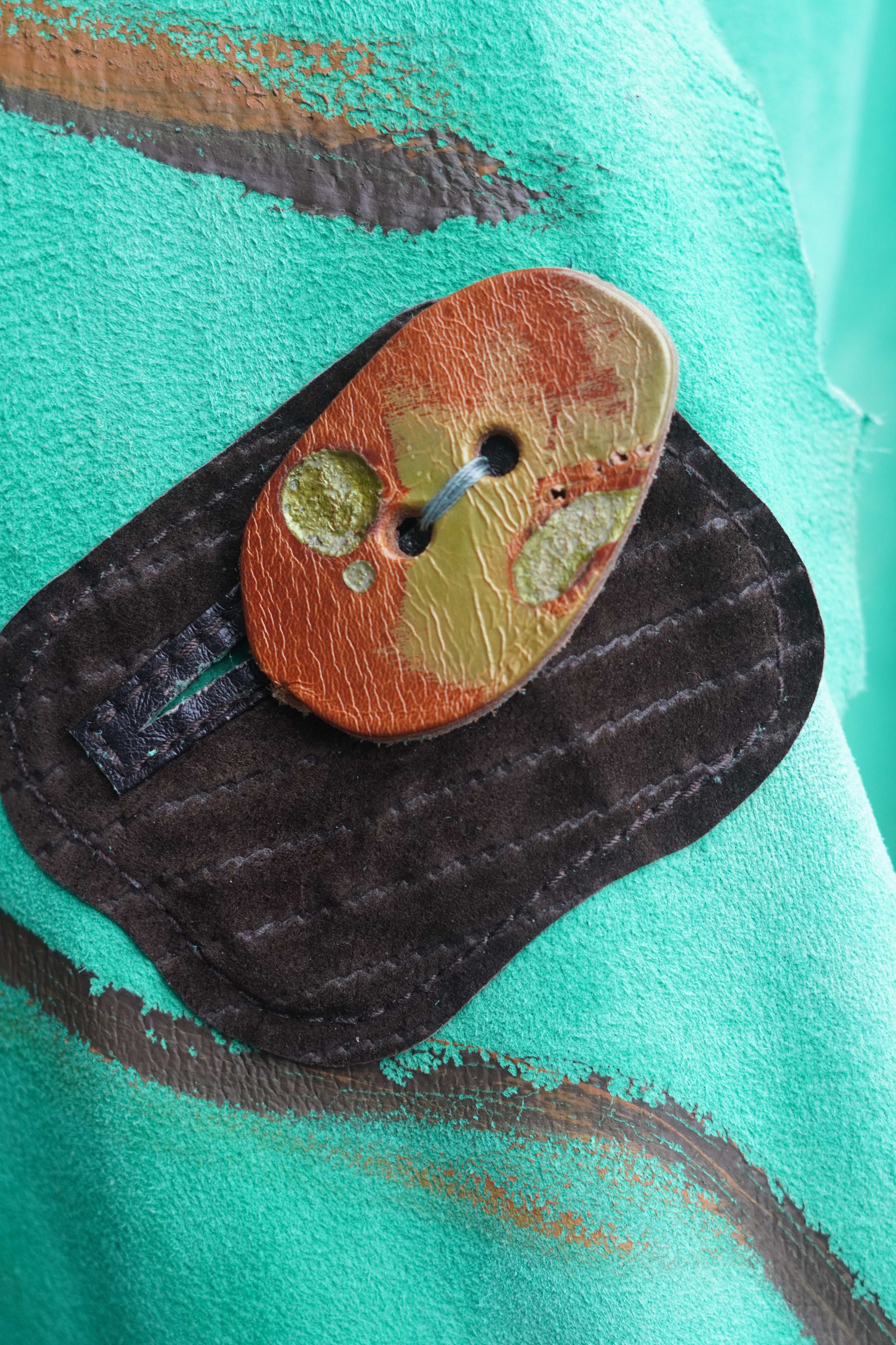 Hand-painted Lightweight Green Leather Fringed Cape by Pepin Designs