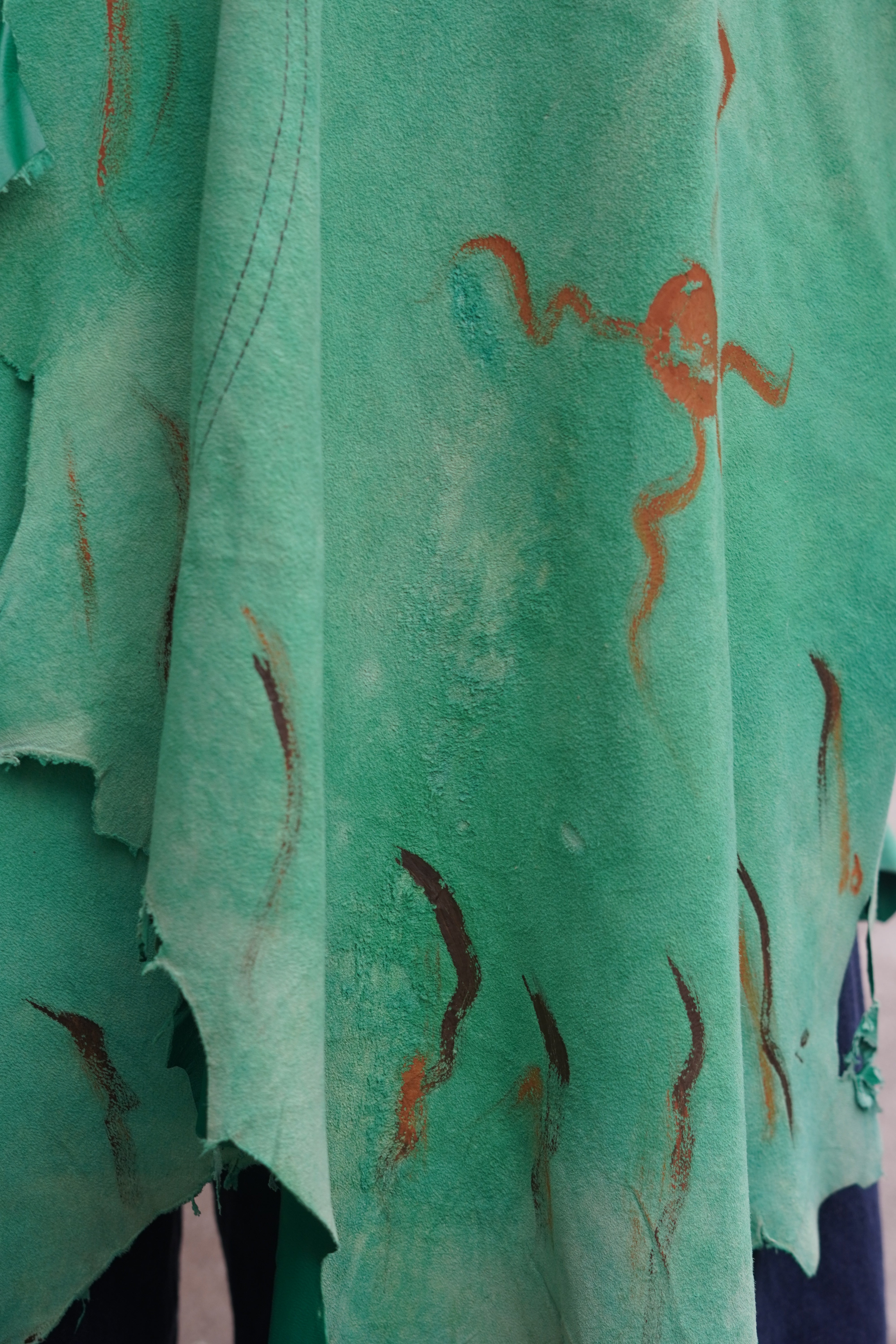 Hand-painted Lightweight Green Leather Fringed Cape by Pepin Designs